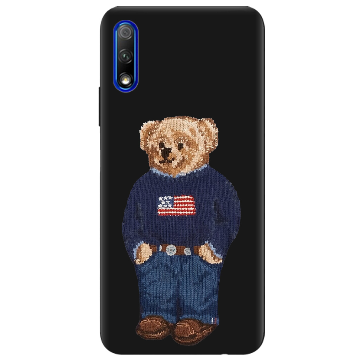 Чехол для Huawei Honor 9X Pro черный матовый soft touch Американский мишка - фото 1 - Чехлы для телефонов