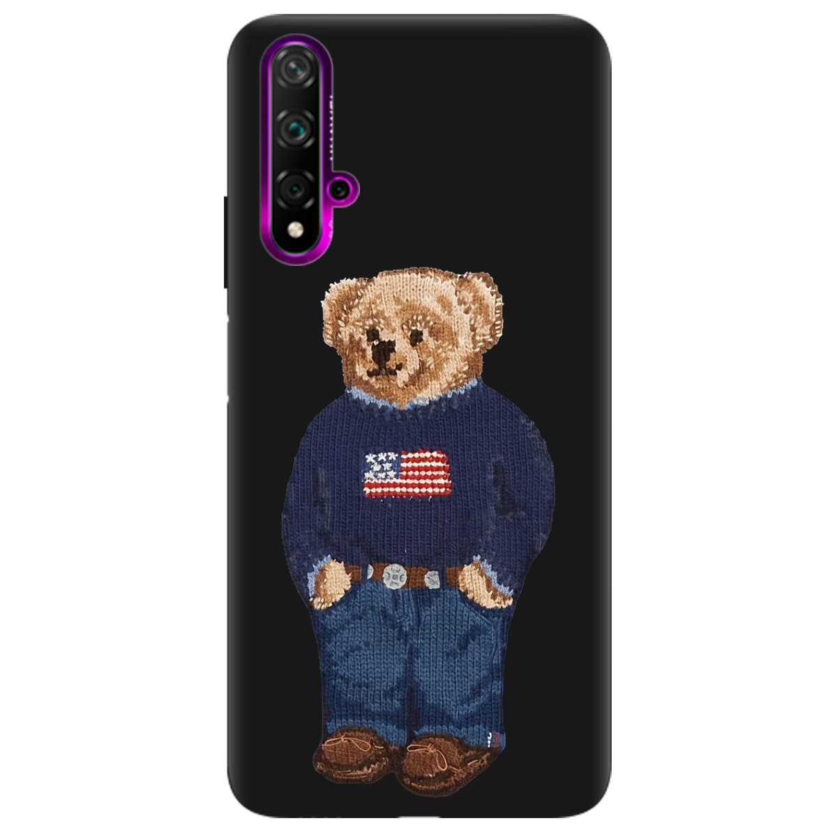Чохол для Huawei Nova 5T чорний матовий soft touch Американський ведмедик - фото 1 - Чохли для телефонів