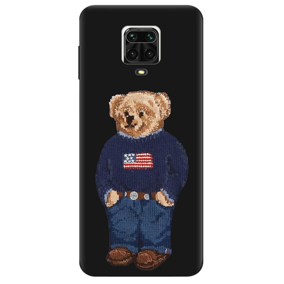 Чехол для Xiaomi Redmi Note 9 Pro черный матовый soft touch Американский мишка - фото 1 Чехол для Xiaomi Redmi Note 9 Pro черный матовый soft touch Американский мишка - фото 1 - Чехлы для телефонов