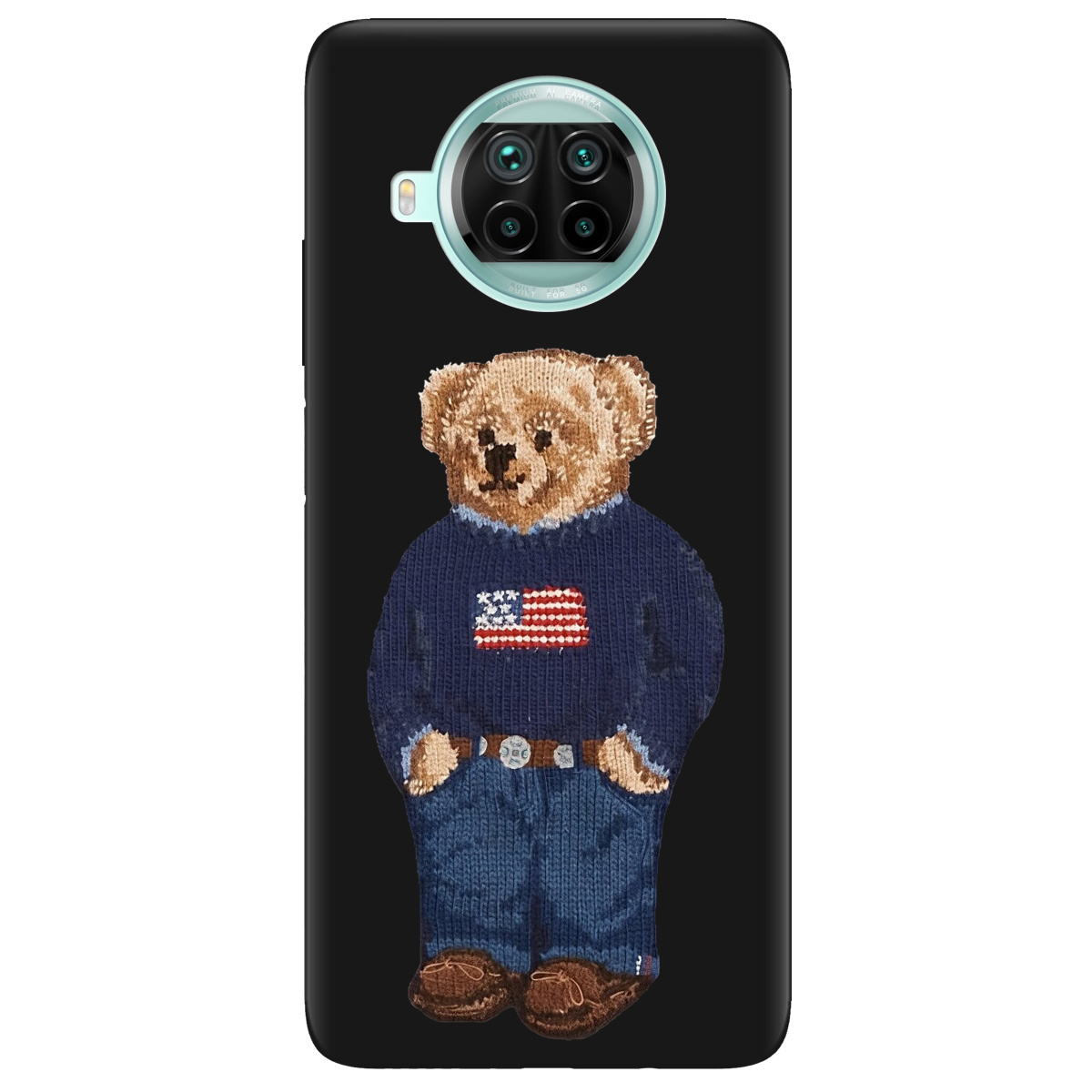 Чохол для Xiaomi Mi 10T Lite чорний матовий soft touch Американський ведмедик - фото 1 - Чохли для телефонів