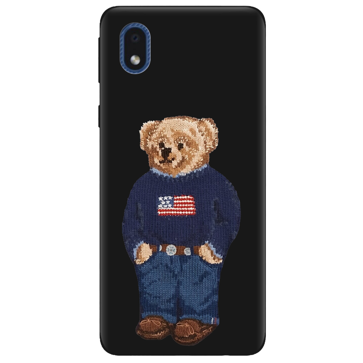Чохол для Samsung Galaxy А01 Core чорний матовий soft touch Американський ведмедик - фото 1 - Чохли для телефонів