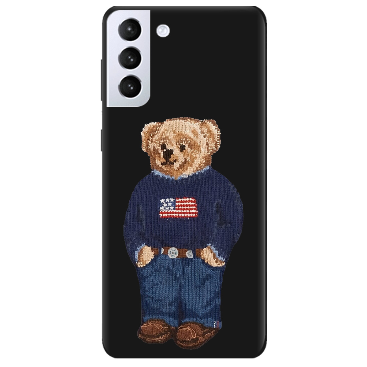 Чехол для Samsung Galaxy S21 черный матовый soft touch Американский мишка - фото 1 Чехол для Samsung Galaxy S21 черный матовый soft touch Американский мишка - фото 1 - Чехлы для телефонов