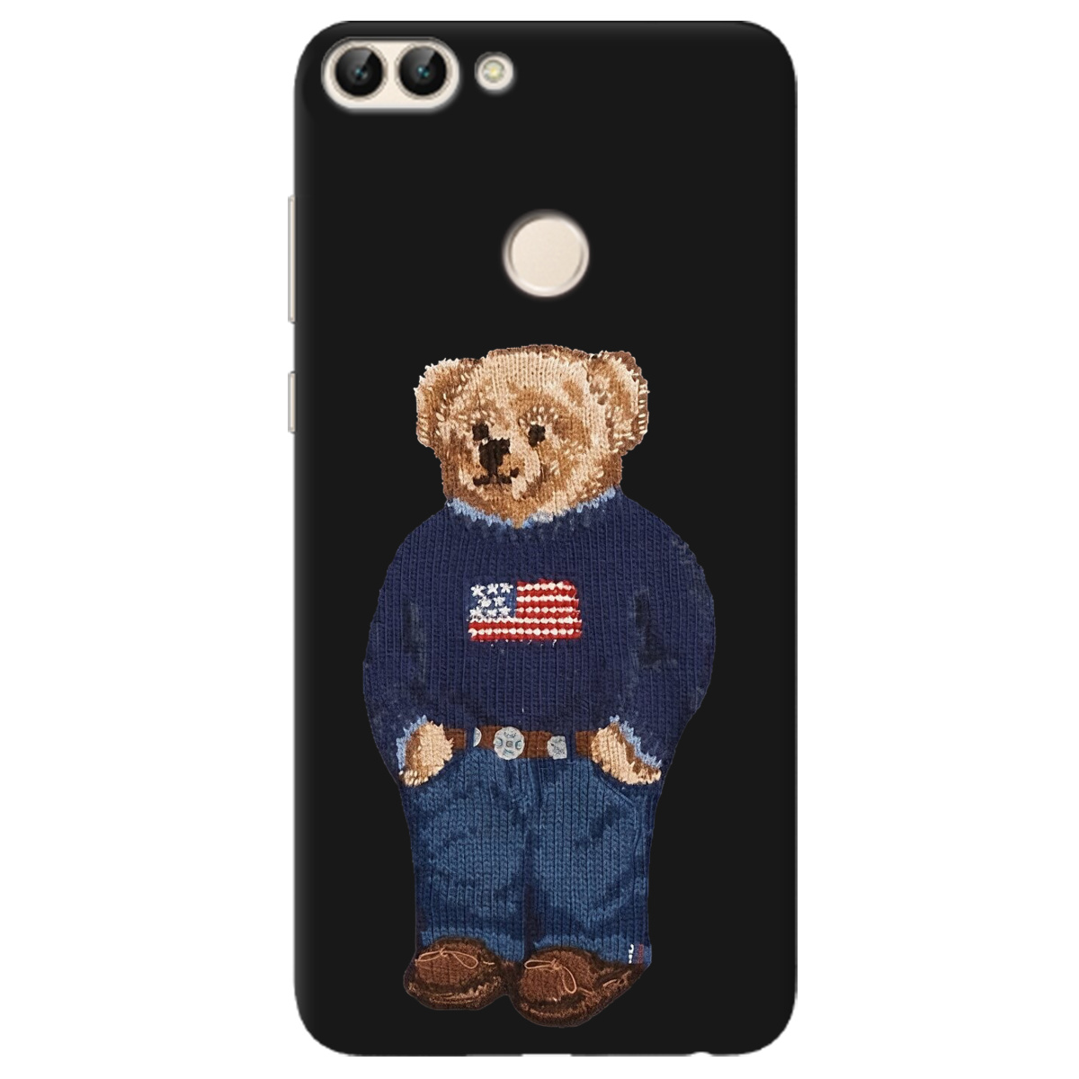 Чехол для Huawei P Smart черный матовый soft touch Американский мишка - фото 1 - Чехлы для телефонов