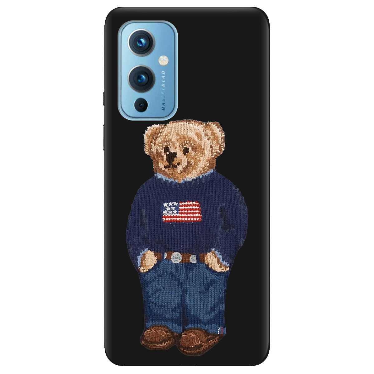 Чохол для OnePlus 9 (азіатська версія) чорний матовий soft touch Американський ведмедик - фото 1 - Чохли для телефонів