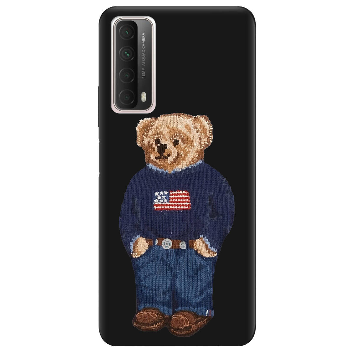 Чехол для Huawei P Smart 2021 черный матовый soft touch Американский мишка - фото 1 Чехол для Huawei P Smart 2021 черный матовый soft touch Американский мишка - фото 1 - Чехлы для телефонов