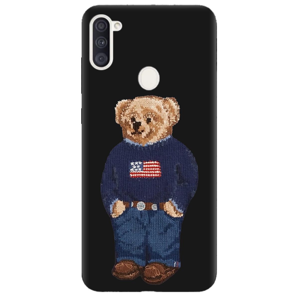 Чехол для Samsung Galaxy M11 черный матовый soft touch Американский мишка - фото 1 - Чехлы для телефонов