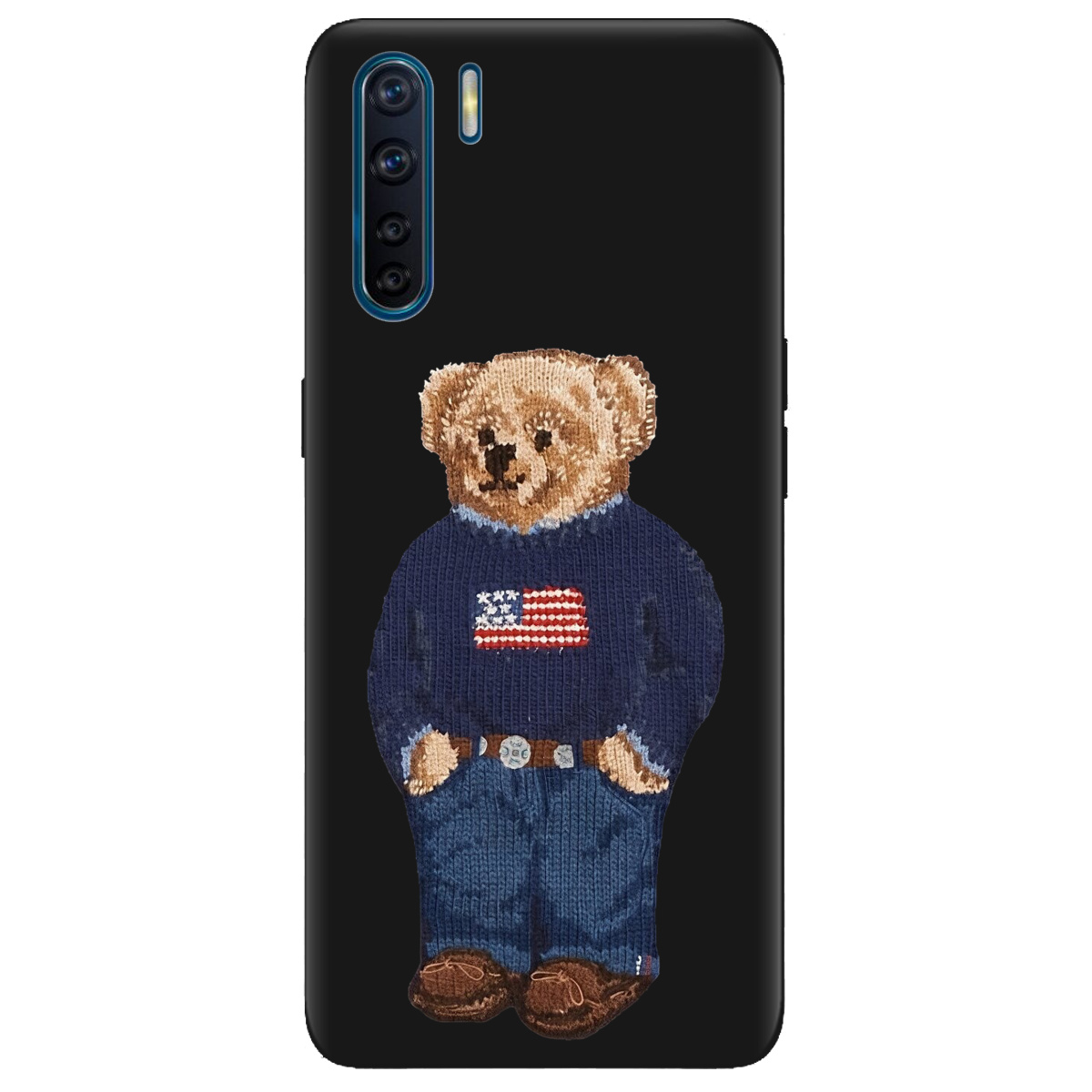 Чехол для Oppo Reno 3 черный матовый soft touch Американский мишка - фото 1 - Чехлы для телефонов