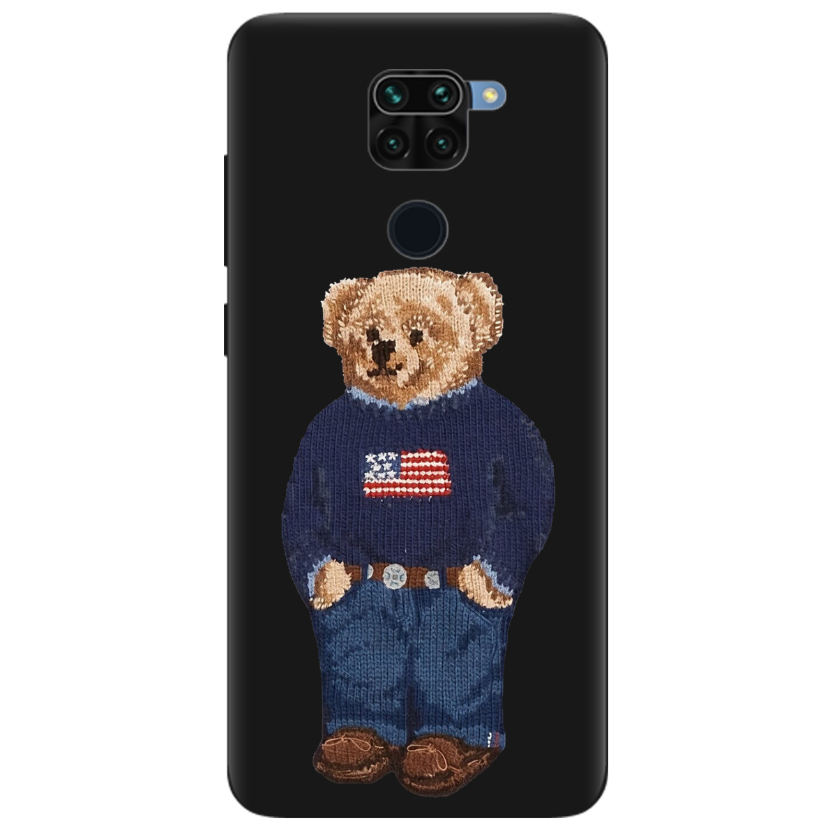 Чехол для Xiaomi Redmi Note 9 черный матовый soft touch Американский мишка - фото 1 Чехол для Xiaomi Redmi Note 9 черный матовый soft touch Американский мишка - фото 1 - Чехлы для телефонов