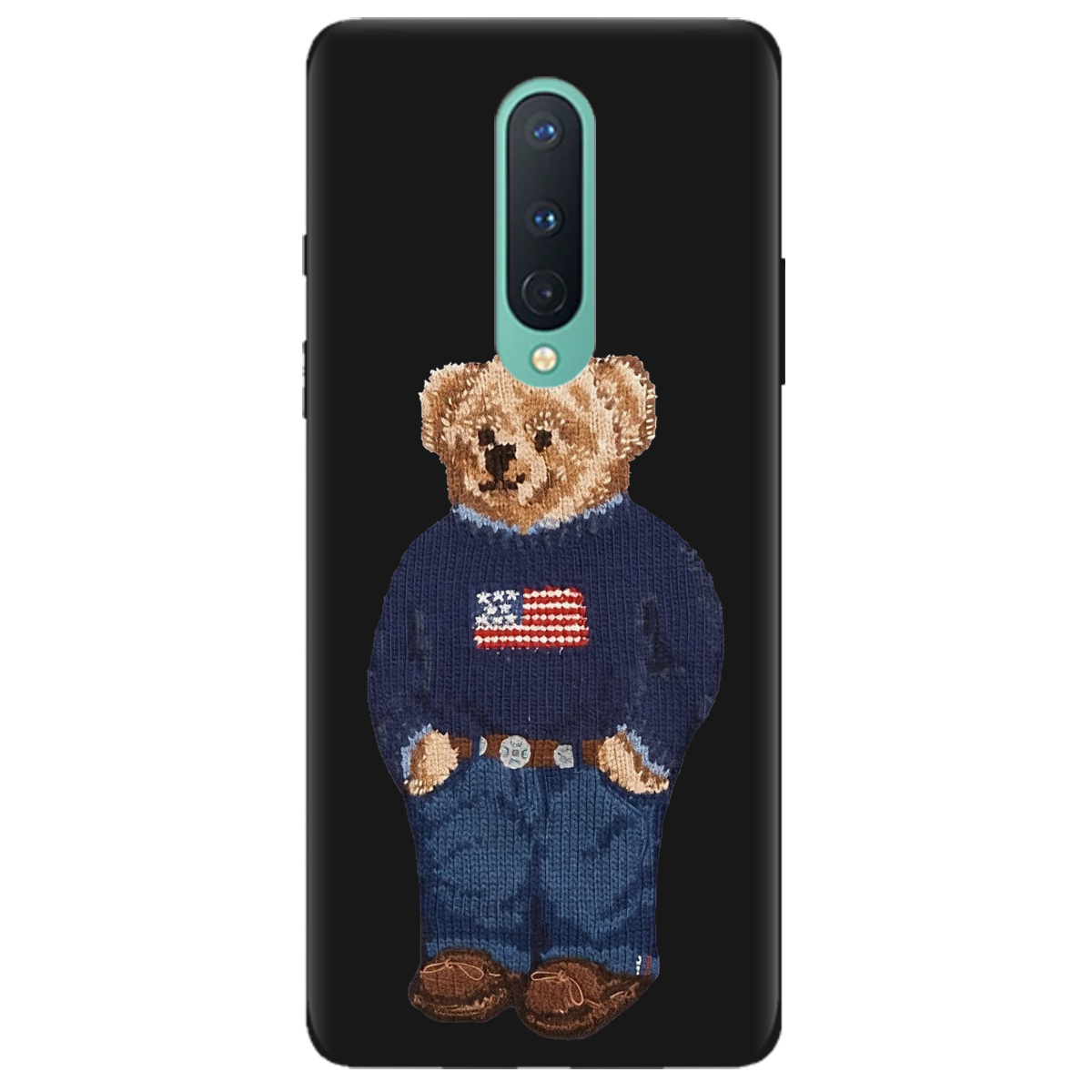 Чехол для OnePlus 8 черный матовый soft touch Американский мишка - фото 1 - Чехлы для телефонов