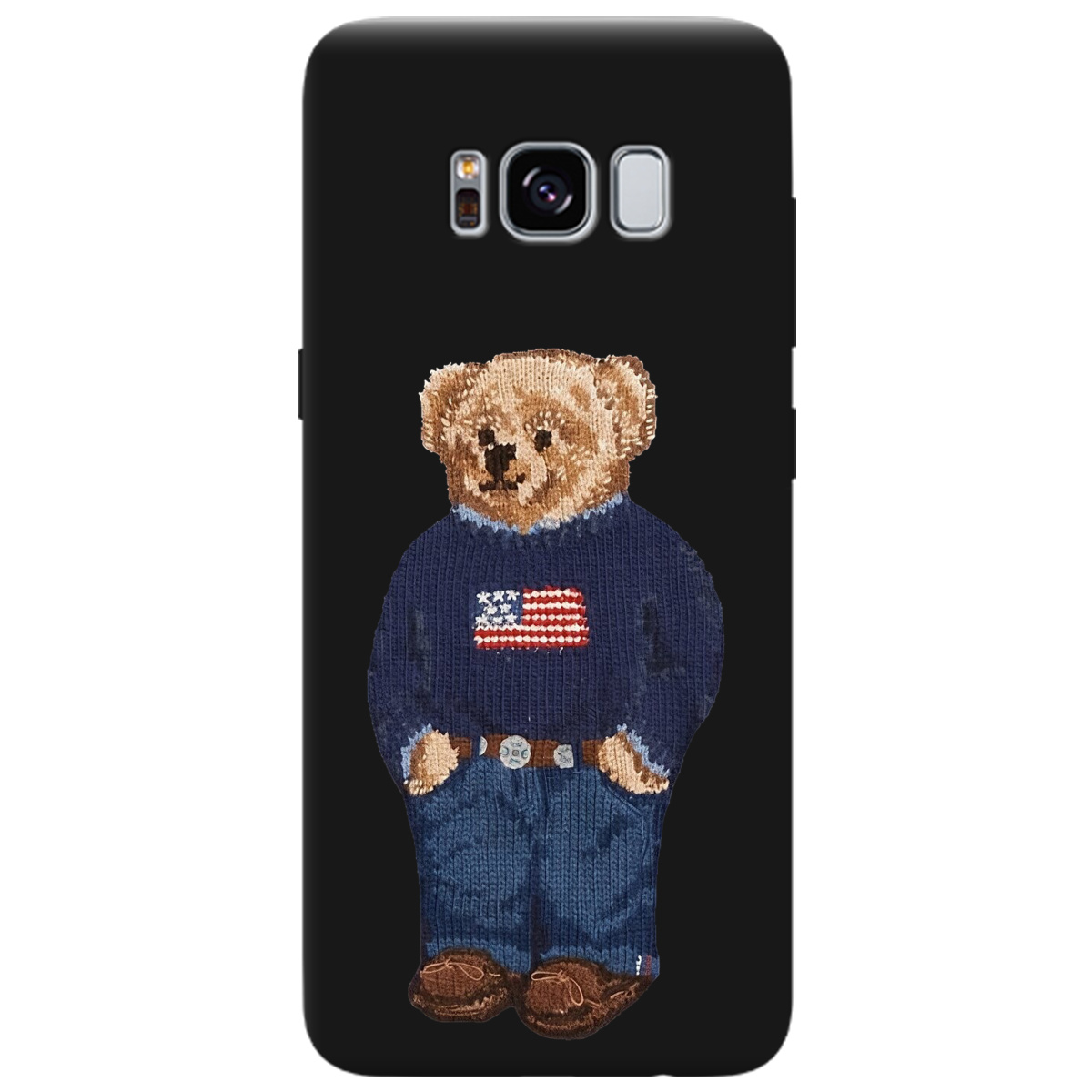 Чехол для Samsung Galaxy S8 черный матовый soft touch Американский мишка - фото 1 - Чехлы для телефонов