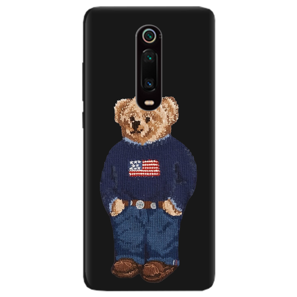 Чехол для Xiaomi Mi 9T Pro черный матовый soft touch Американский мишка - фото 1 Чехол для Xiaomi Mi 9T Pro черный матовый soft touch Американский мишка - фото 1 - Чехлы для телефонов