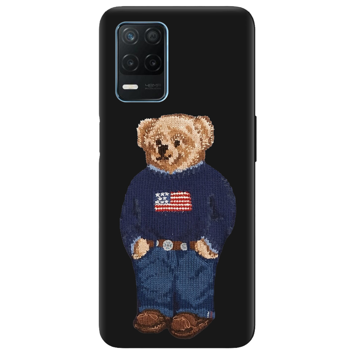 Чехол для Realme 8 4G черный матовый soft touch Американский мишка - фото 1 Чехол для Realme 8 4G черный матовый soft touch Американский мишка - фото 1 - Чехлы для телефонов