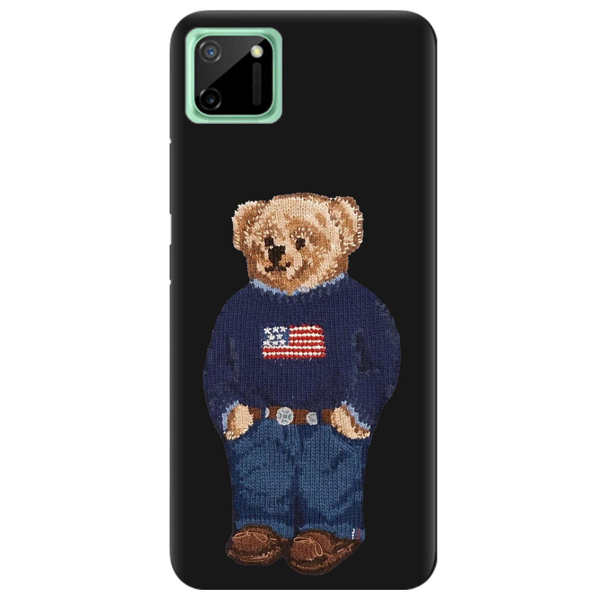 Чехол для Realme C11 черный матовый soft touch Американский мишка - фото 1 - Чехлы для телефонов