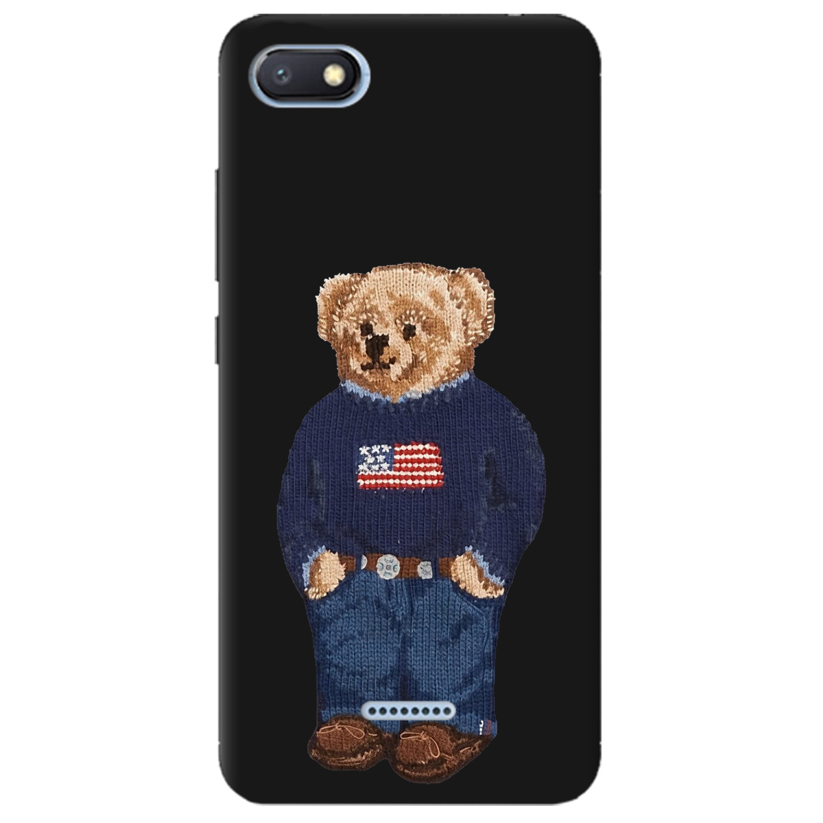 Чехол для Xiaomi Redmi 6A черный матовый soft touch Американский мишка - фото 1 - Чехлы для телефонов