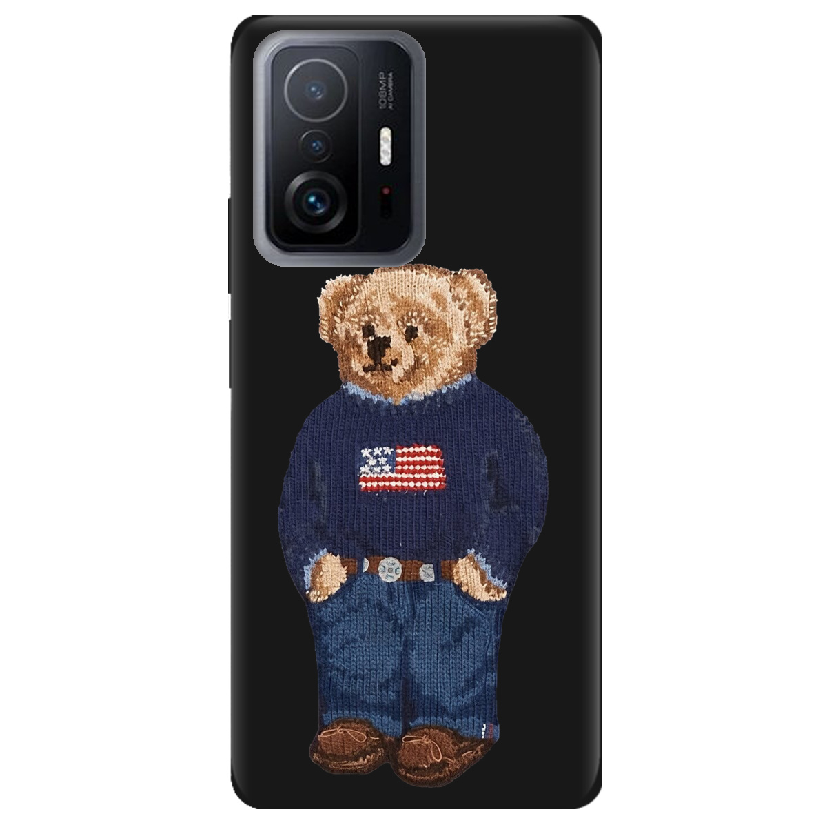 Чехол для Xiaomi 11T черный матовый soft touch Американский мишка - фото 1 - Чехлы для телефонов