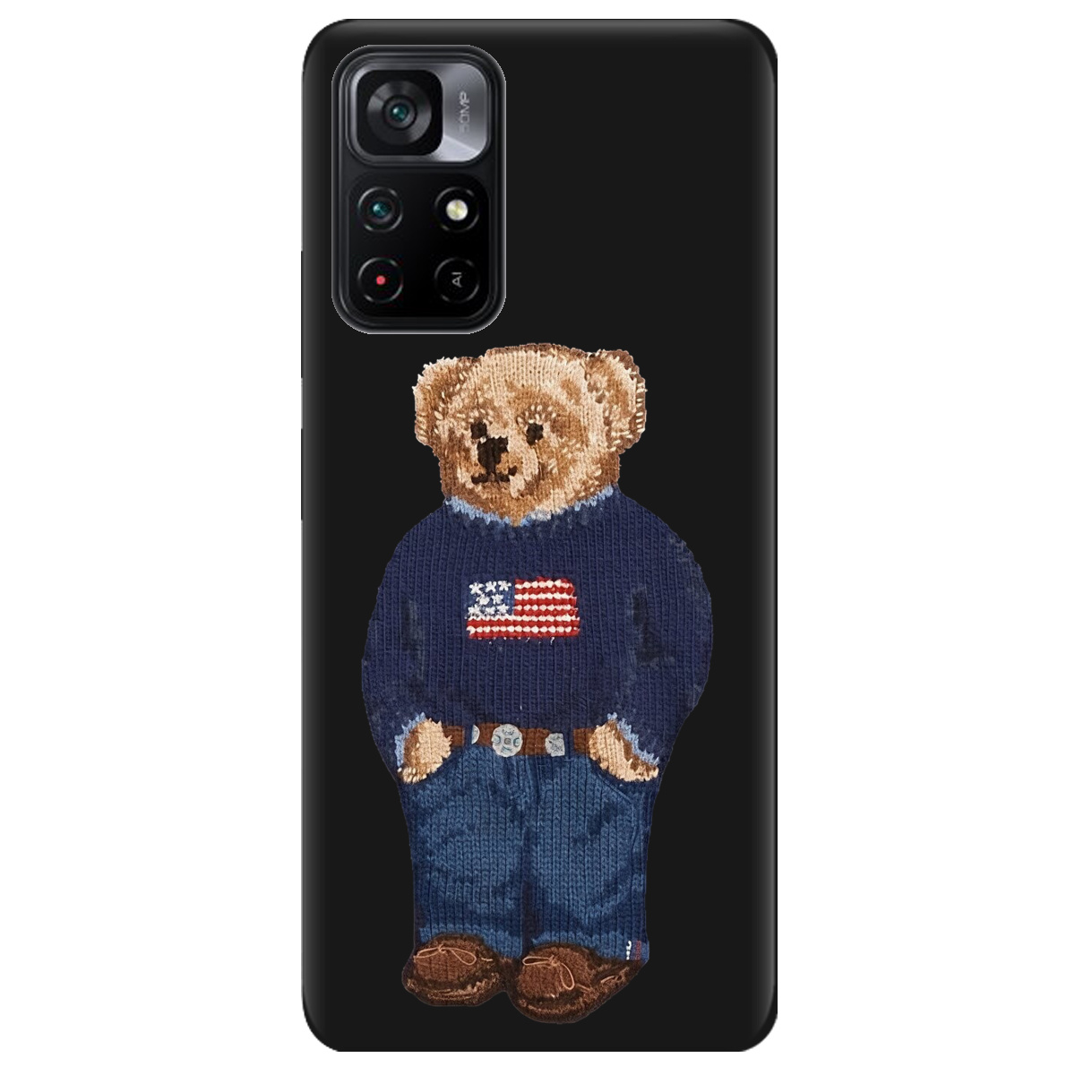 Чехол для Xiaomi Poco M4 Pro 5G черный матовый soft touch Американский мишка - фото 1 - Чехлы для телефонов