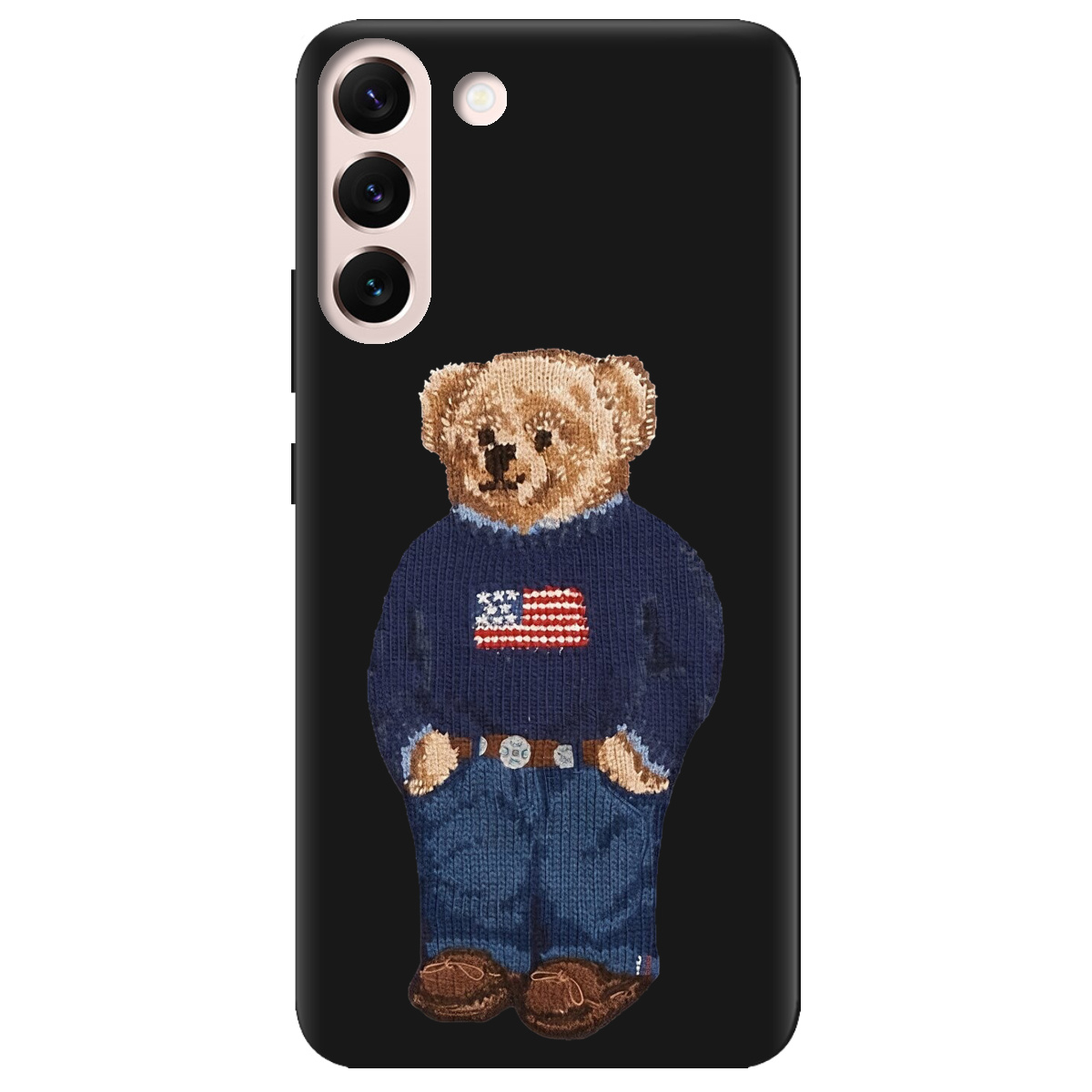 Чехол для Samsung Galaxy S22 черный матовый soft touch Американский мишка - фото 1 - Чехлы для телефонов