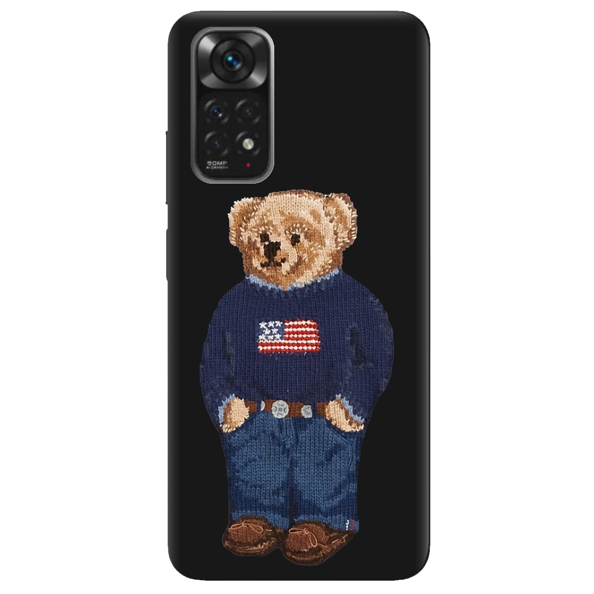Чехол для Xiaomi Redmi Note 11 черный матовый soft touch Американский мишка - фото 1 Чехол для Xiaomi Redmi Note 11 черный матовый soft touch Американский мишка - фото 1 - Чехлы для телефонов