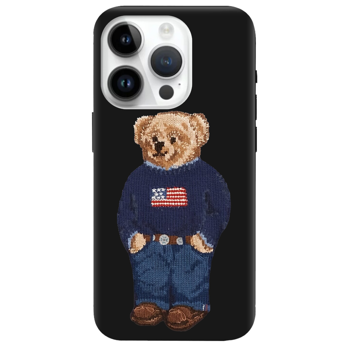 Чехол для Apple iPhone 14 Pro черный матовый soft touch Американский мишка - фото 1 - Чехлы для телефонов