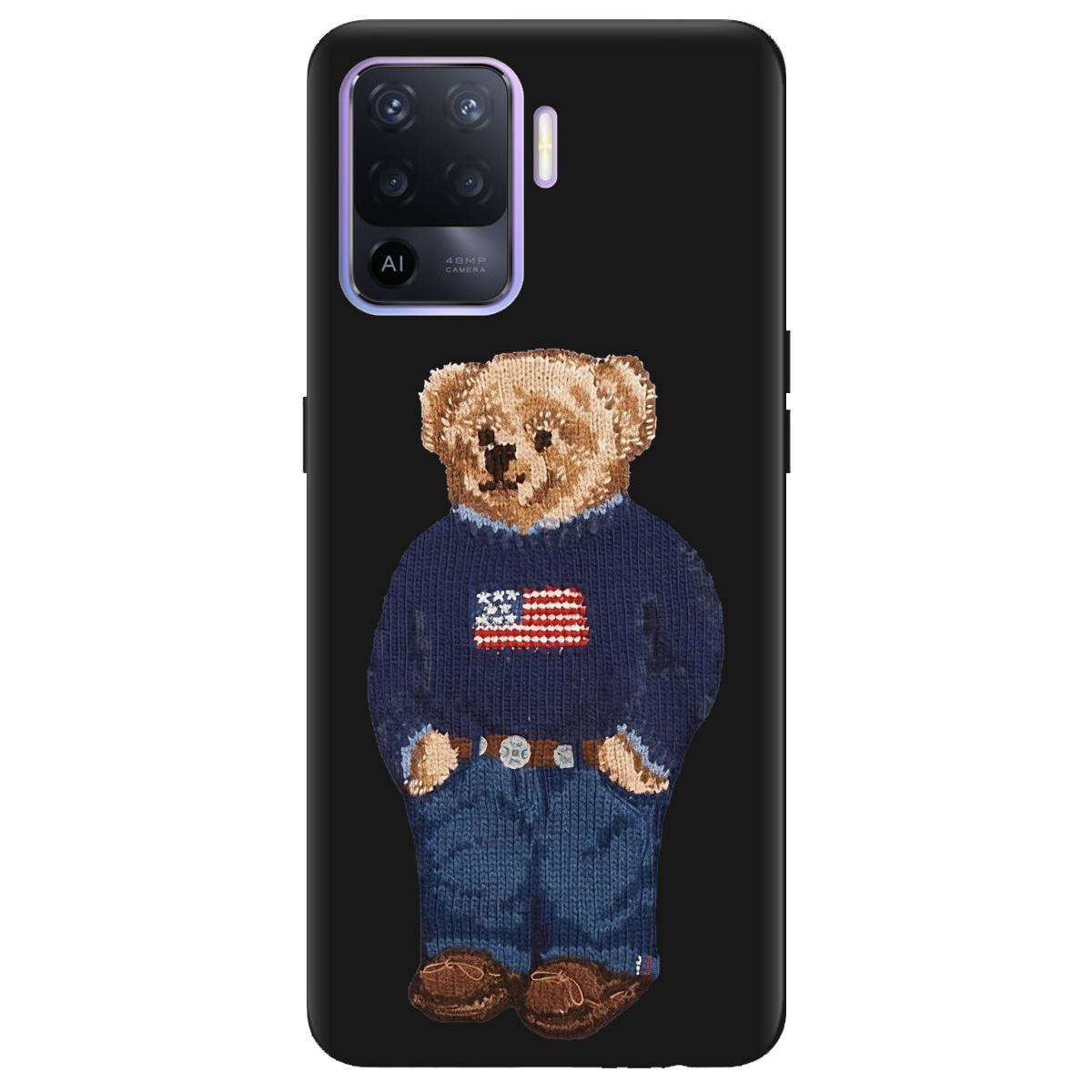 Чехол для Oppo Oppo A94 4G черный матовый soft touch Американский мишка - фото 1 - Чехлы для телефонов