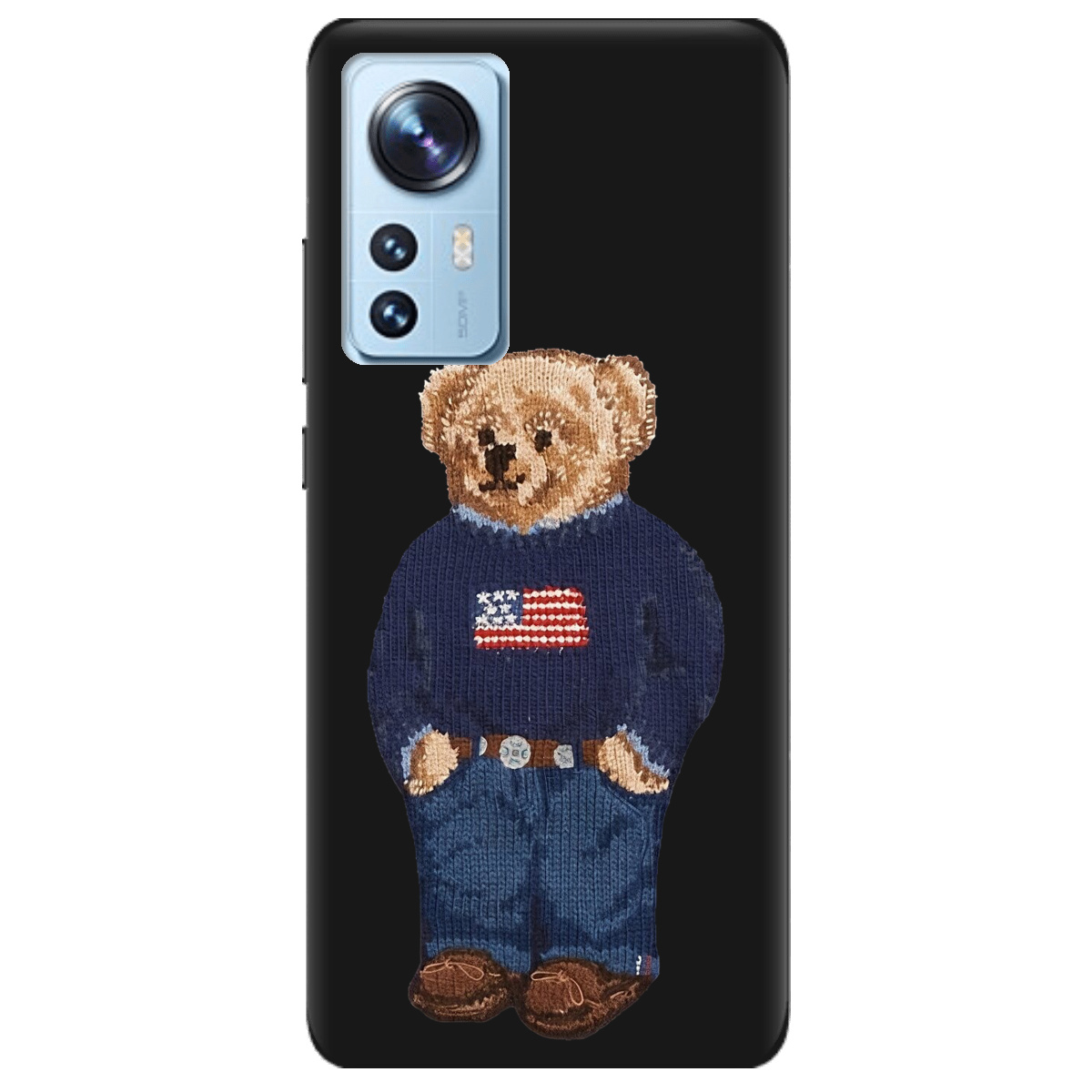 Чохол для Xiaomi 12X чорний матовий soft touch Американський ведмедик - фото 1 - Чохли для телефонів