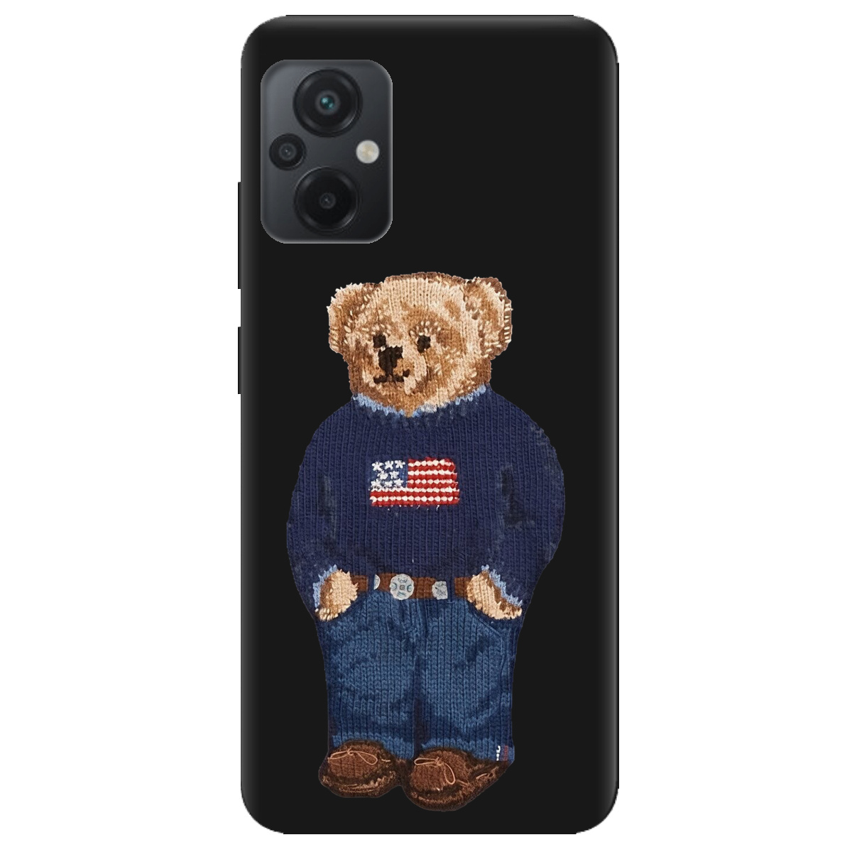 Чехол для Xiaomi Poco M5 черный матовый soft touch Американский мишка - фото 1 - Чехлы для телефонов