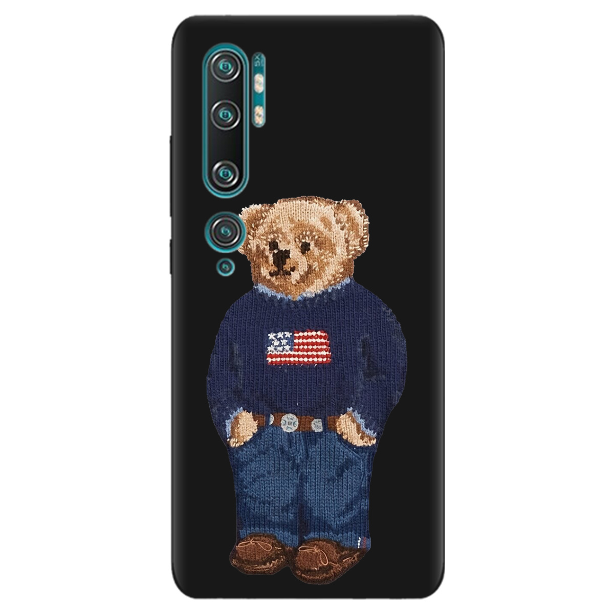Чехол для Xiaomi Mi Note 10 Pro черный матовый soft touch Американский мишка - фото 1 - Чехлы для телефонов