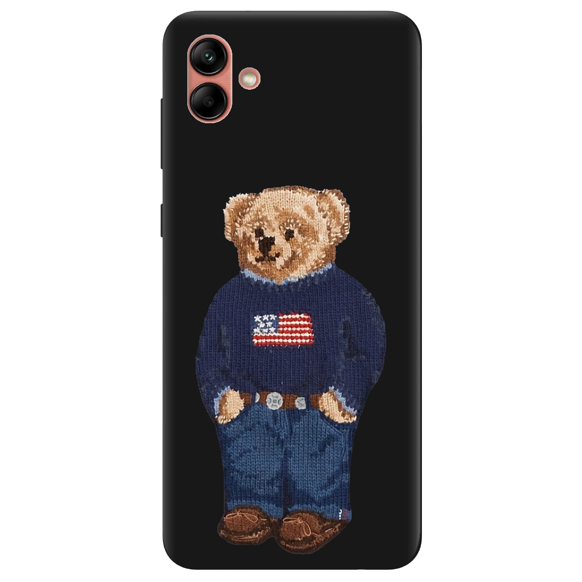 Чохол для Samsung Galaxy A04 чорний матовий soft touch Американський ведмедик - фото 1 - Чохли для телефонів