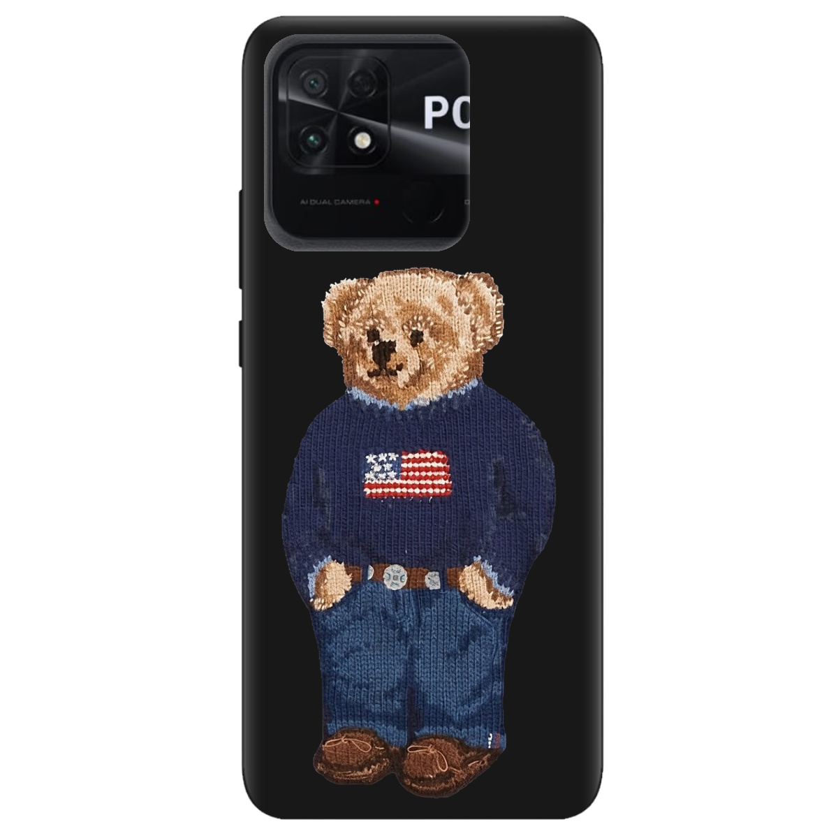 Чохол для Xiaomi Poco C40 чорний матовий soft touch Американський ведмедик - фото 1 Чохол для Xiaomi Poco C40 чорний матовий soft touch Американський ведмедик - фото 1 - Чохли для телефонів
