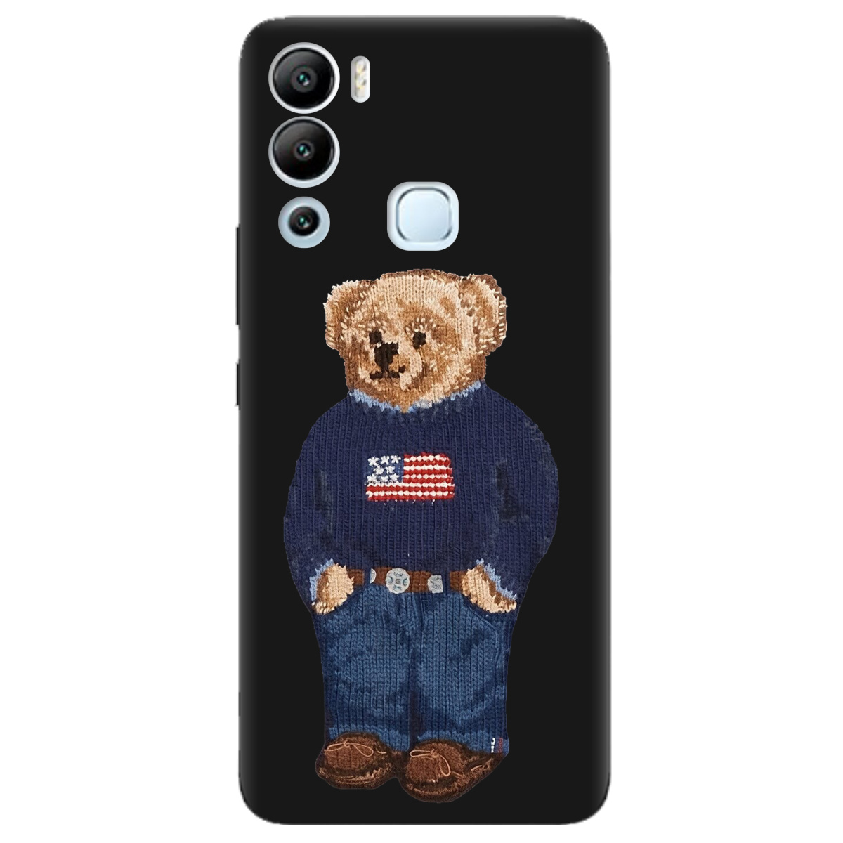 Чохол для Infinix Hot 12i чорний матовий soft touch Американський ведмедик - фото 1 - Чохли для телефонів
