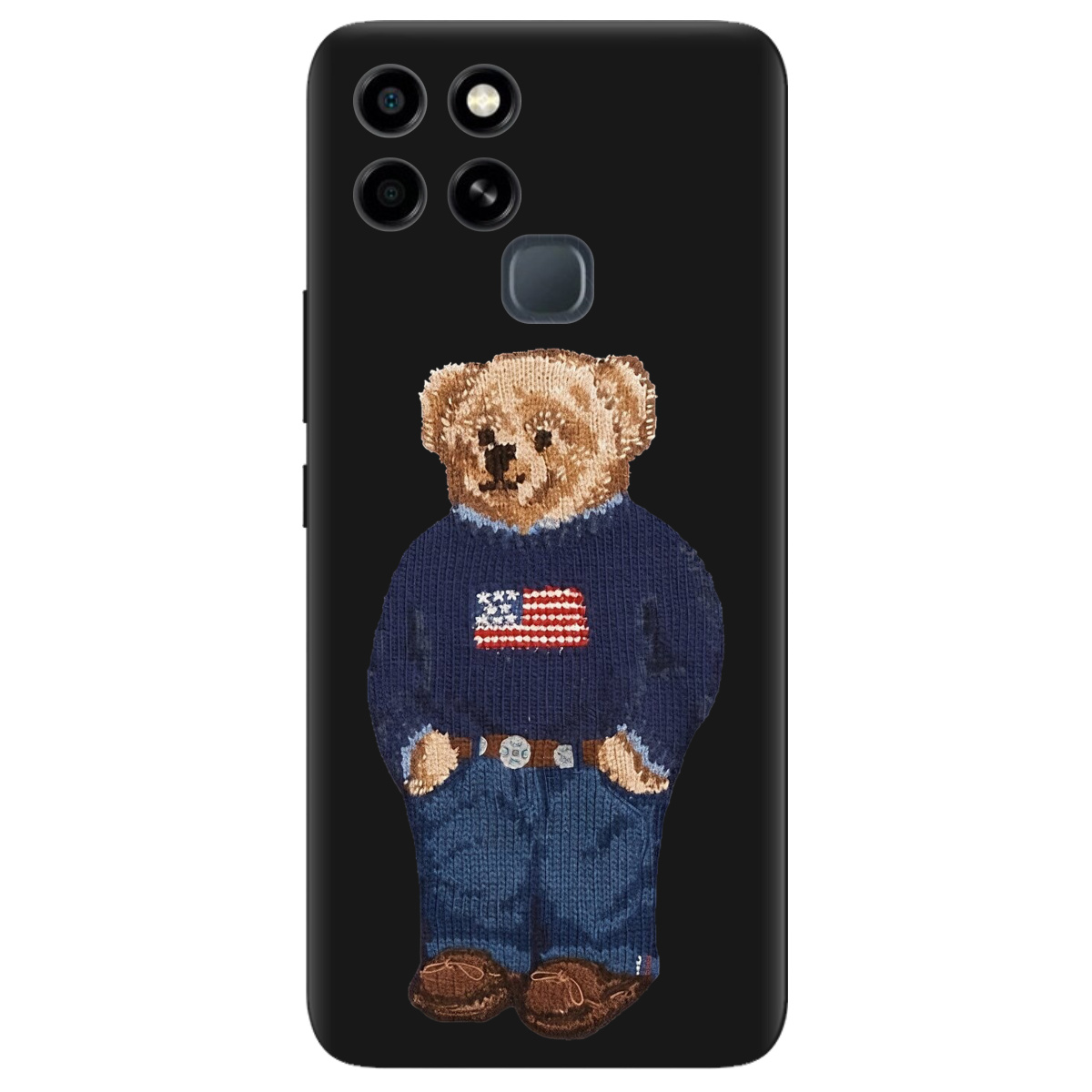 Чехол для Infinix Smart 6 черный матовый soft touch Американский мишка - фото 1 Чехол для Infinix Smart 6 черный матовый soft touch Американский мишка - фото 1 - Чехлы для телефонов