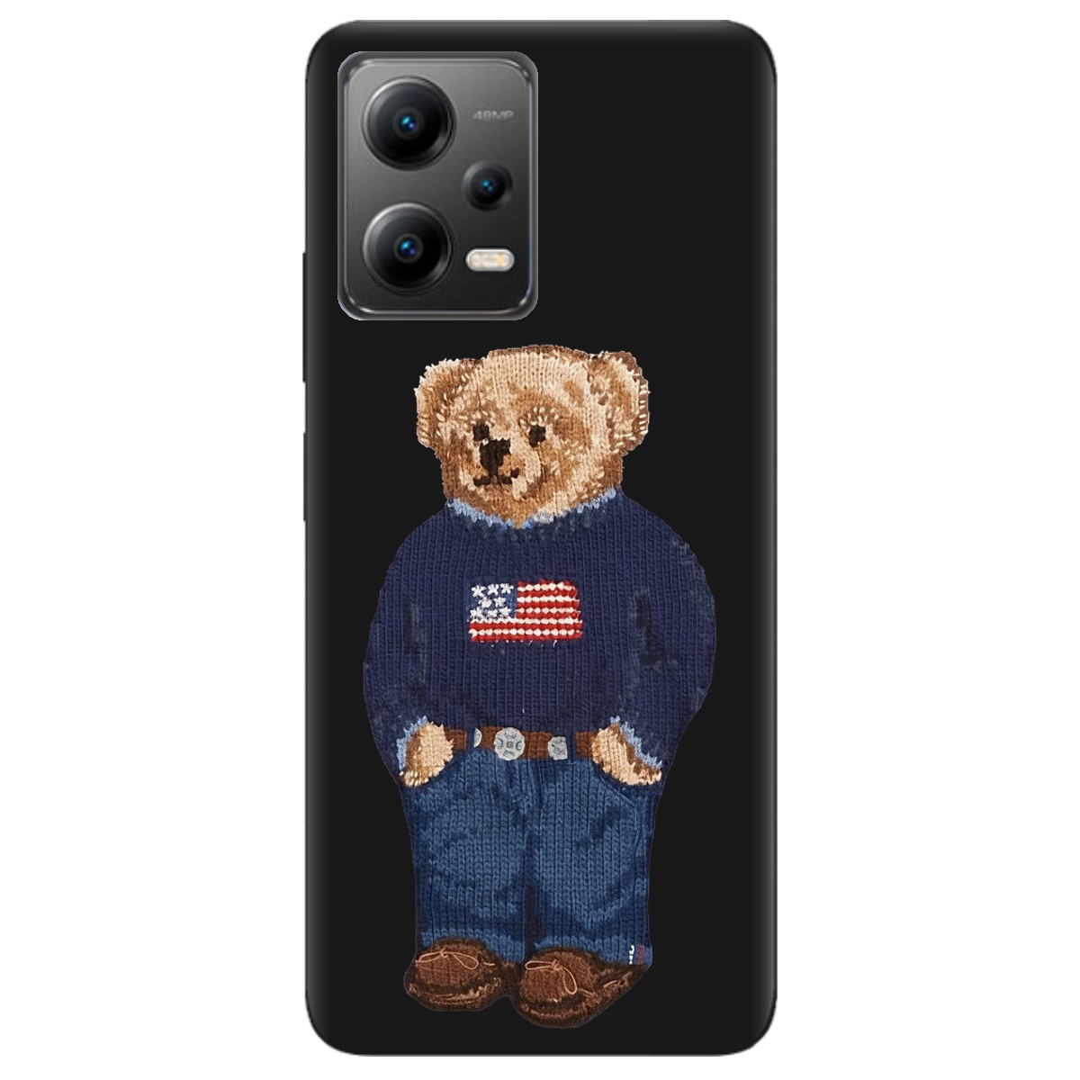 Чехол для Xiaomi Poco X5 5G черный матовый soft touch Американский мишка - фото 1 Чехол для Xiaomi Poco X5 5G черный матовый soft touch Американский мишка - фото 1 - Чехлы для телефонов