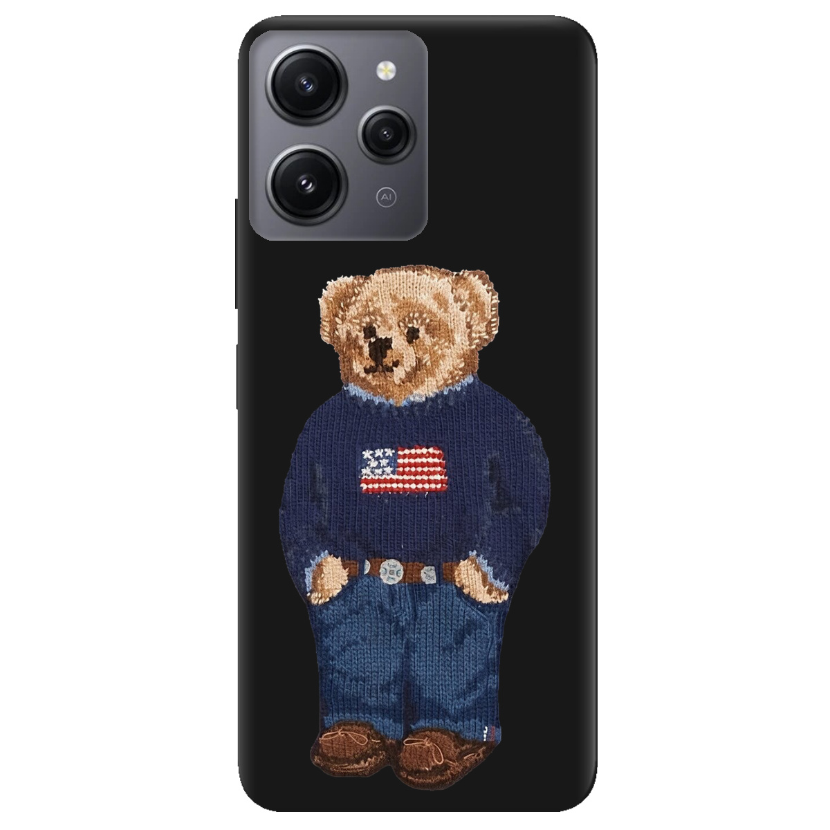 Чохол для Xiaomi Redmi 12 чорний матовий soft touch Американський ведмедик - фото 1 Чохол для Xiaomi Redmi 12 чорний матовий soft touch Американський ведмедик - фото 1 - Чохли для телефонів
