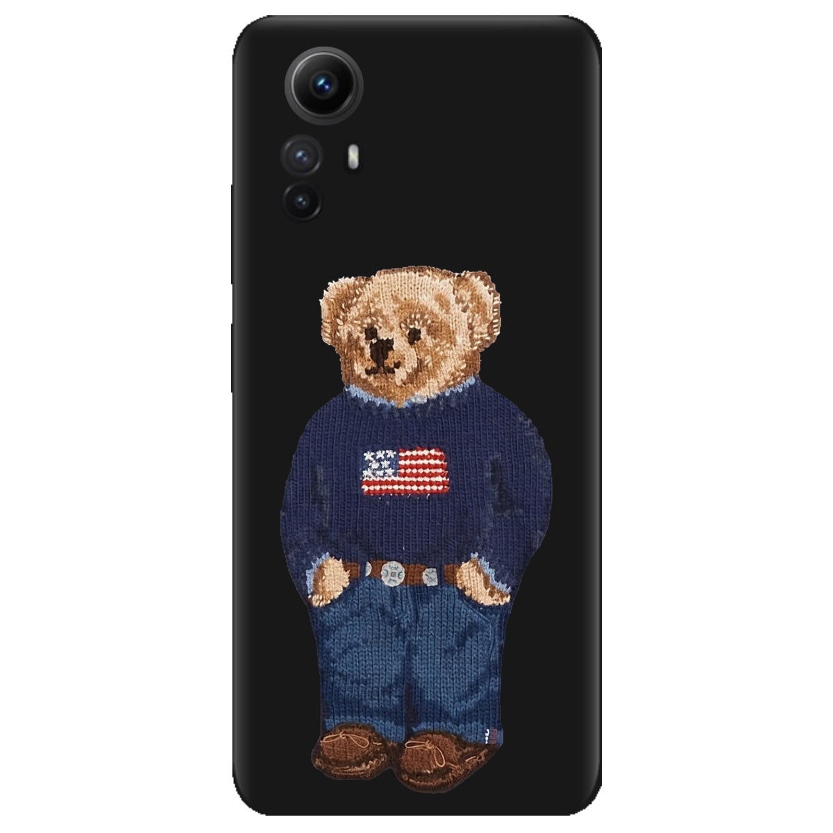 Чехол для Xiaomi Redmi Note 12s черный матовый soft touch Американский мишка - фото 1 - Чехлы для телефонов
