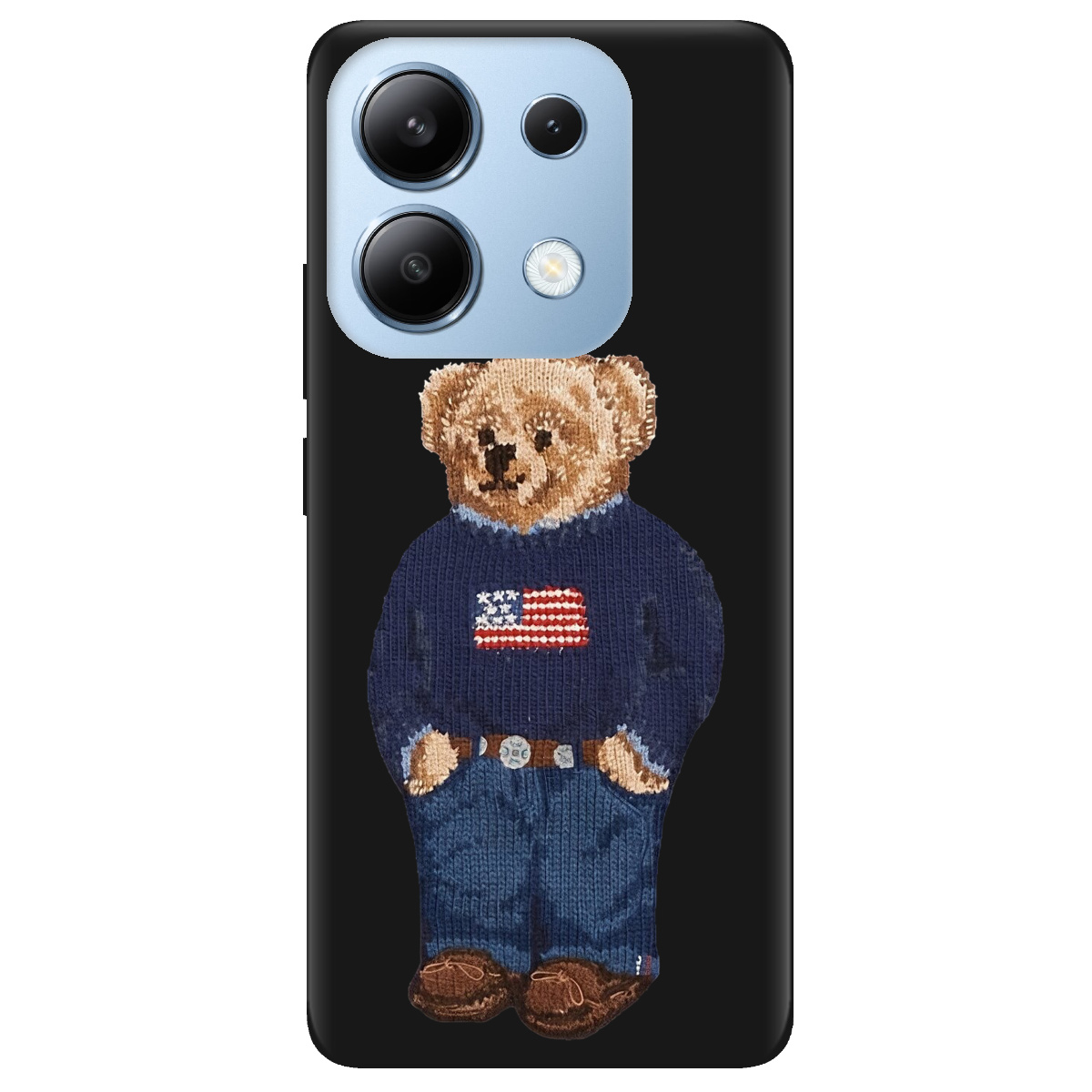 Чехол для Xiaomi Redmi Note 13 4G черный матовый soft touch Американский мишка - фото 1 - Чехлы для телефонов