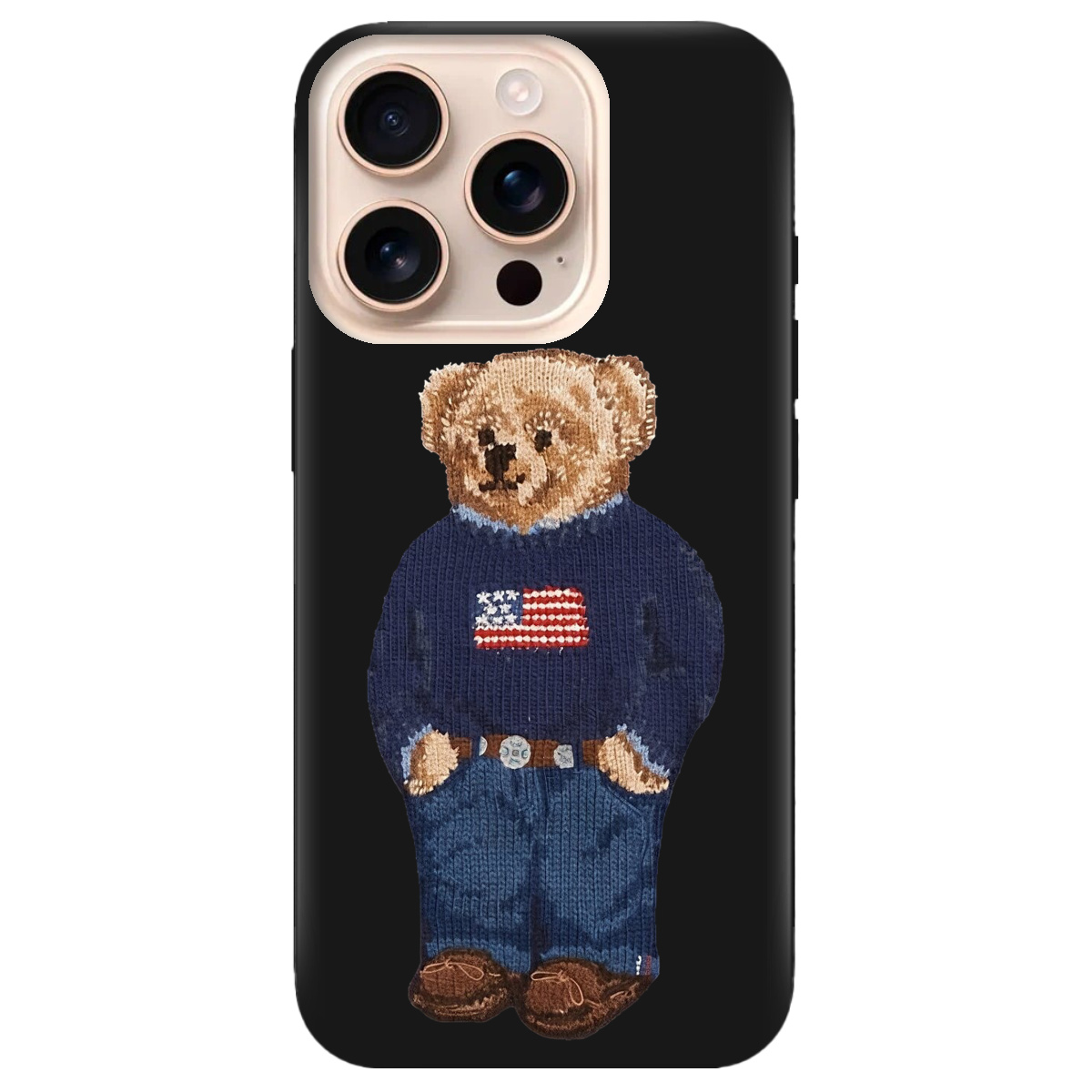 Чехол для Apple iPhone 16 Pro Max черный матовый soft touch Американский мишка - фото 1 Чехол для Apple iPhone 16 Pro Max черный матовый soft touch Американский мишка - фото 1 - Чехлы для телефонов