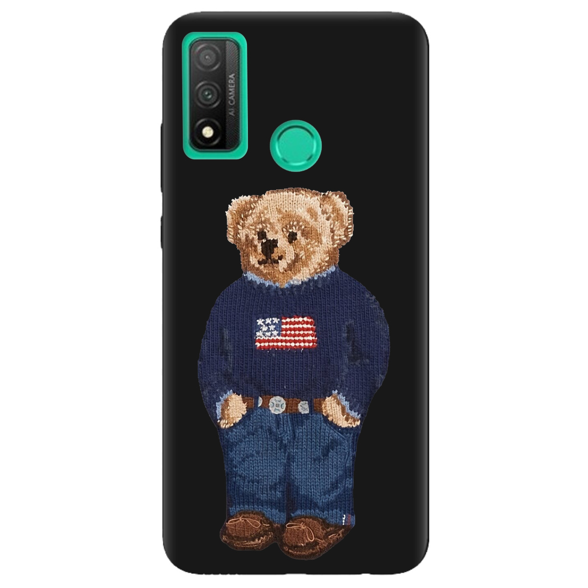 Чехол для Huawei P Smart 2020 черный матовый soft touch Американский мишка - фото 1 Чехол для Huawei P Smart 2020 черный матовый soft touch Американский мишка - фото 1 - Чехлы для телефонов