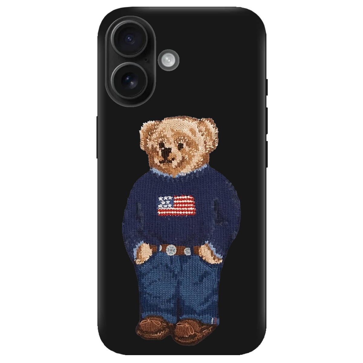 Чохол для Apple iPhone 16 Plus чорний матовий soft touch Американський ведмедик - фото 1 - Чохли для телефонів