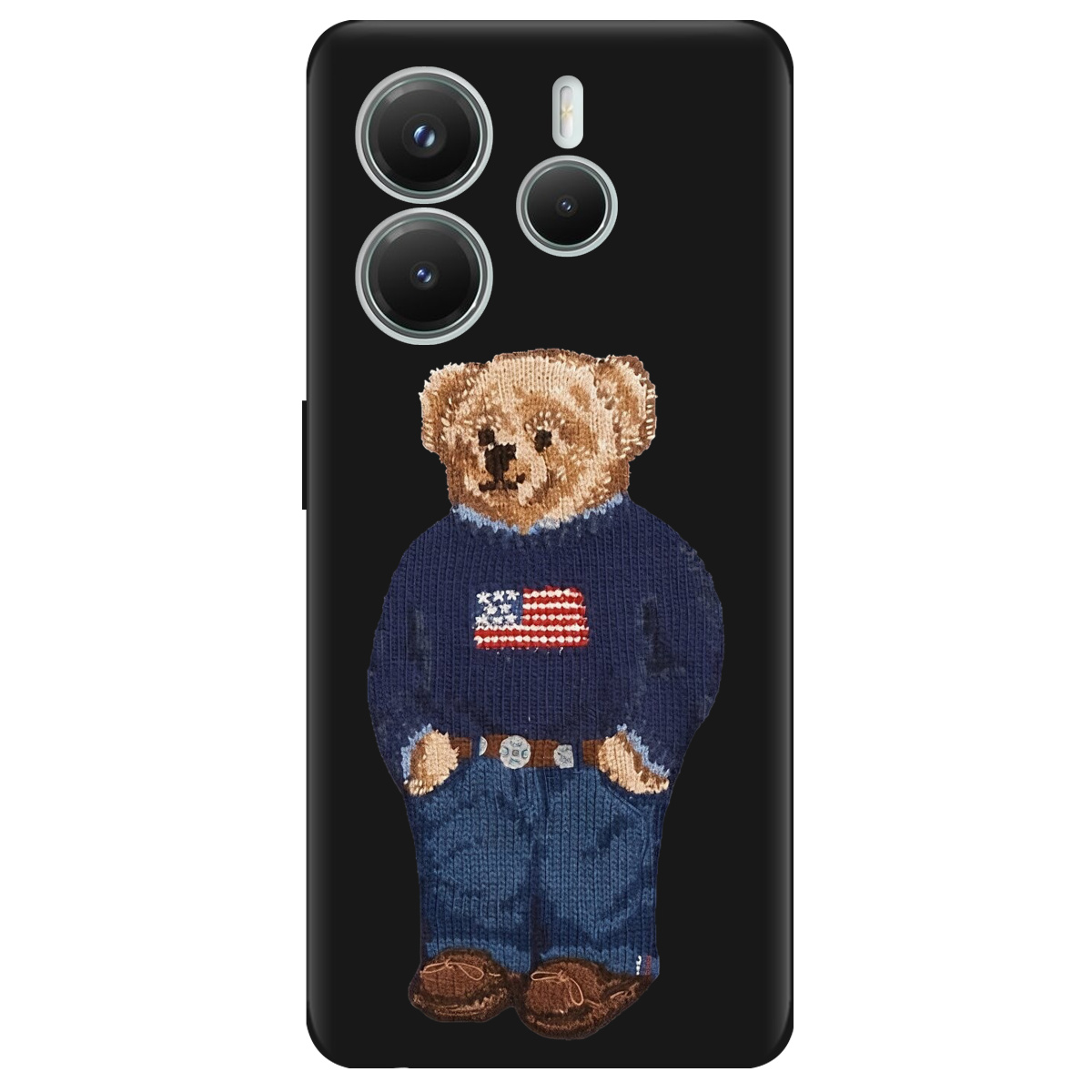 Чохол для Xiaomi Redmi Note 14 5G чорний матовий soft touch Американський ведмедик - фото 1 - Чохли для телефонів