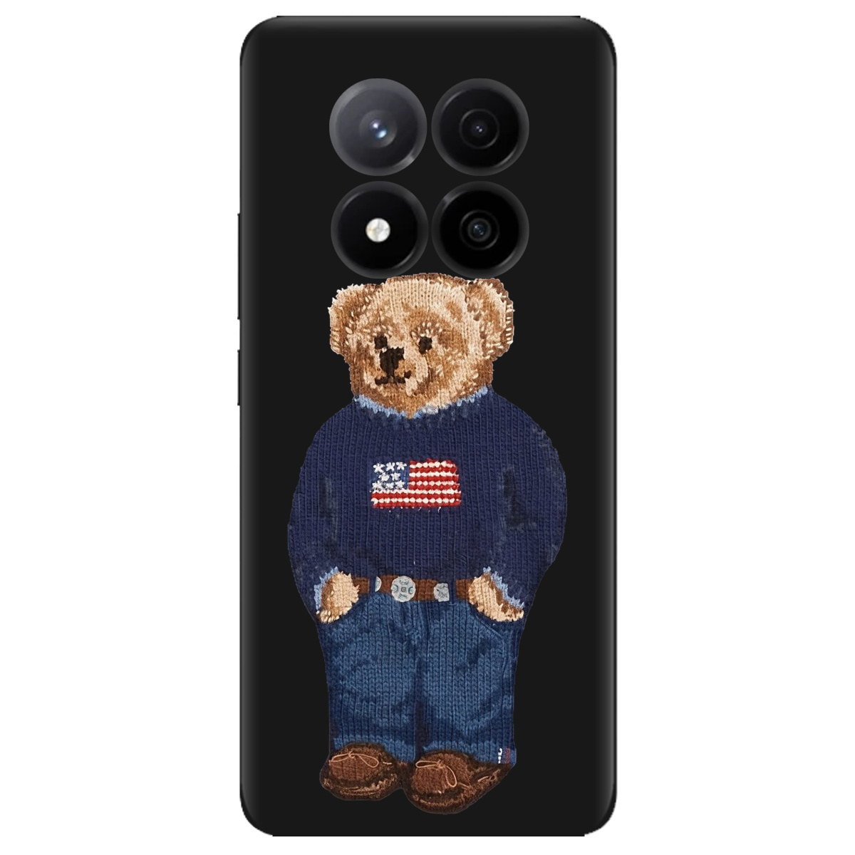 Чохол для Xiaomi Redmi Note 14 Pro + 5G чорний матовий soft touch Американський ведмедик - фото 1 - Чохли для телефонів
