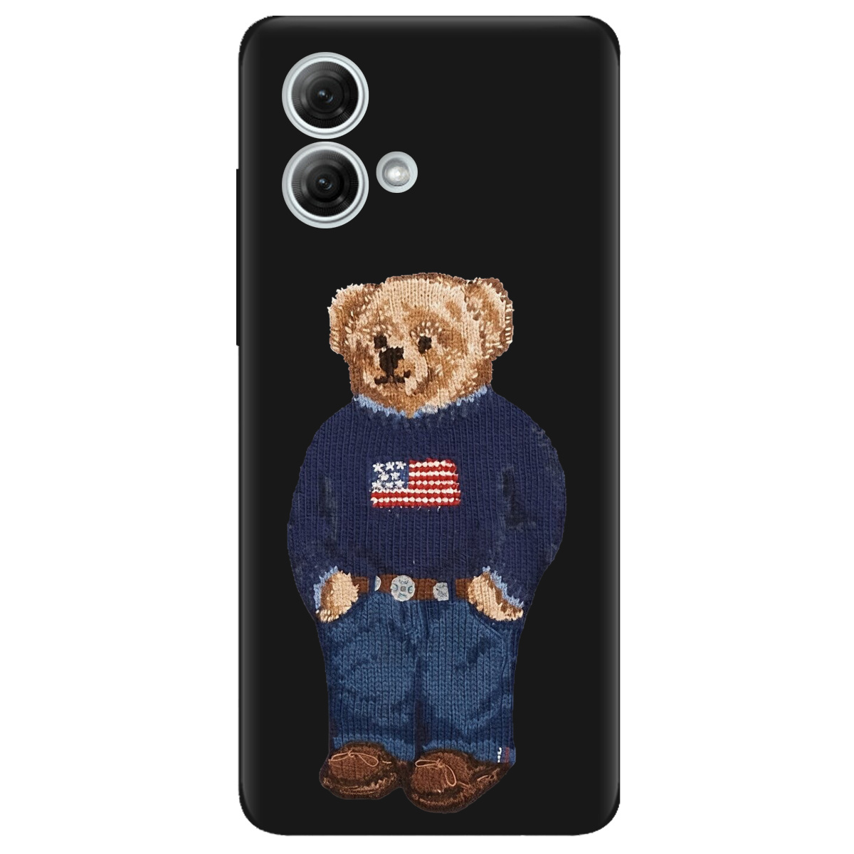 Чохол для Motorola G84 чорний матовий soft touch Американський ведмедик - фото 1 - Чохли для телефонів