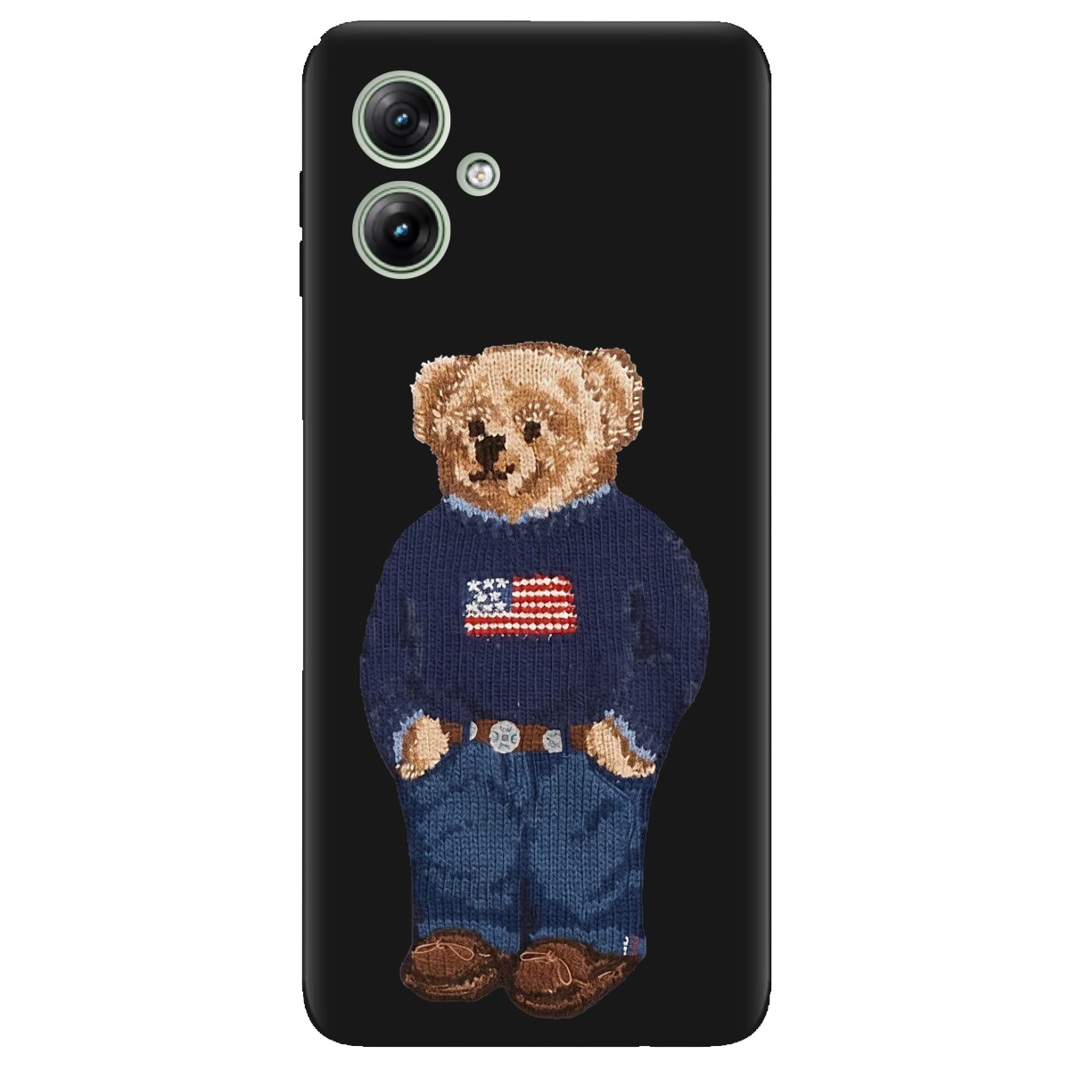 Чехол для Motorola G54 Power черный матовый soft touch Американский мишка - фото 1 - Чехлы для телефонов