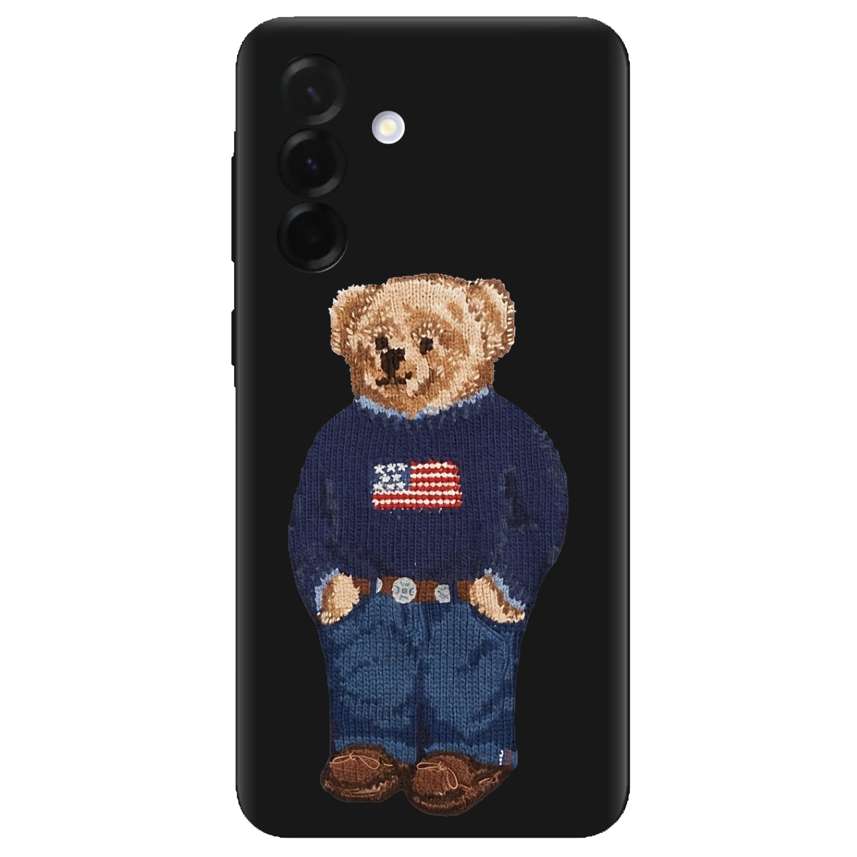 Чехол для Samsung Galaxy A36 черный матовый soft touch Американский мишка - фото 1 Чехол для Samsung Galaxy A36 черный матовый soft touch Американский мишка - фото 1 - Чехлы для телефонов