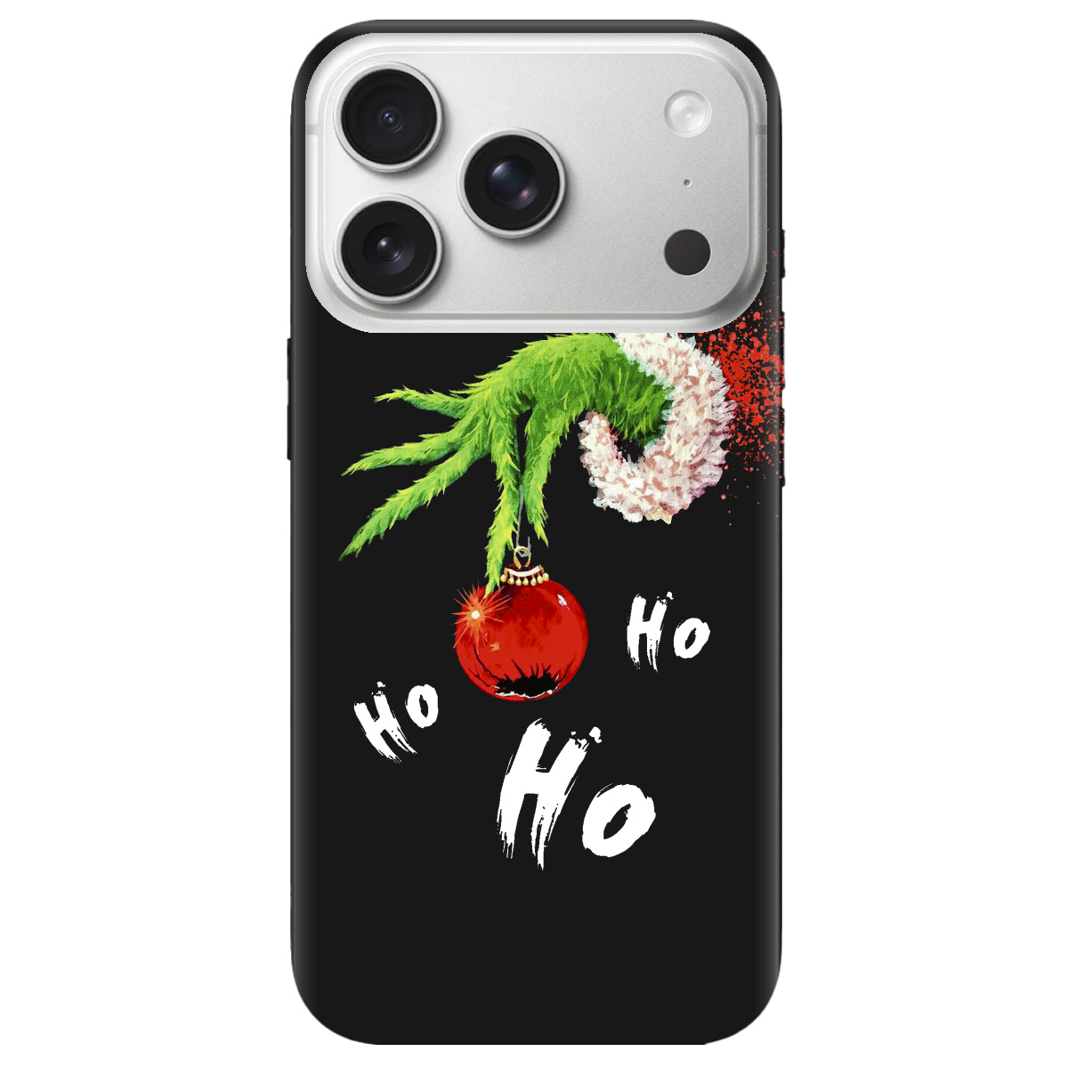 Чехол для Apple iPhone 17 Pro Max черный матовый soft touch Grinch HO HO HO - фото 1 - Чехлы для телефонов