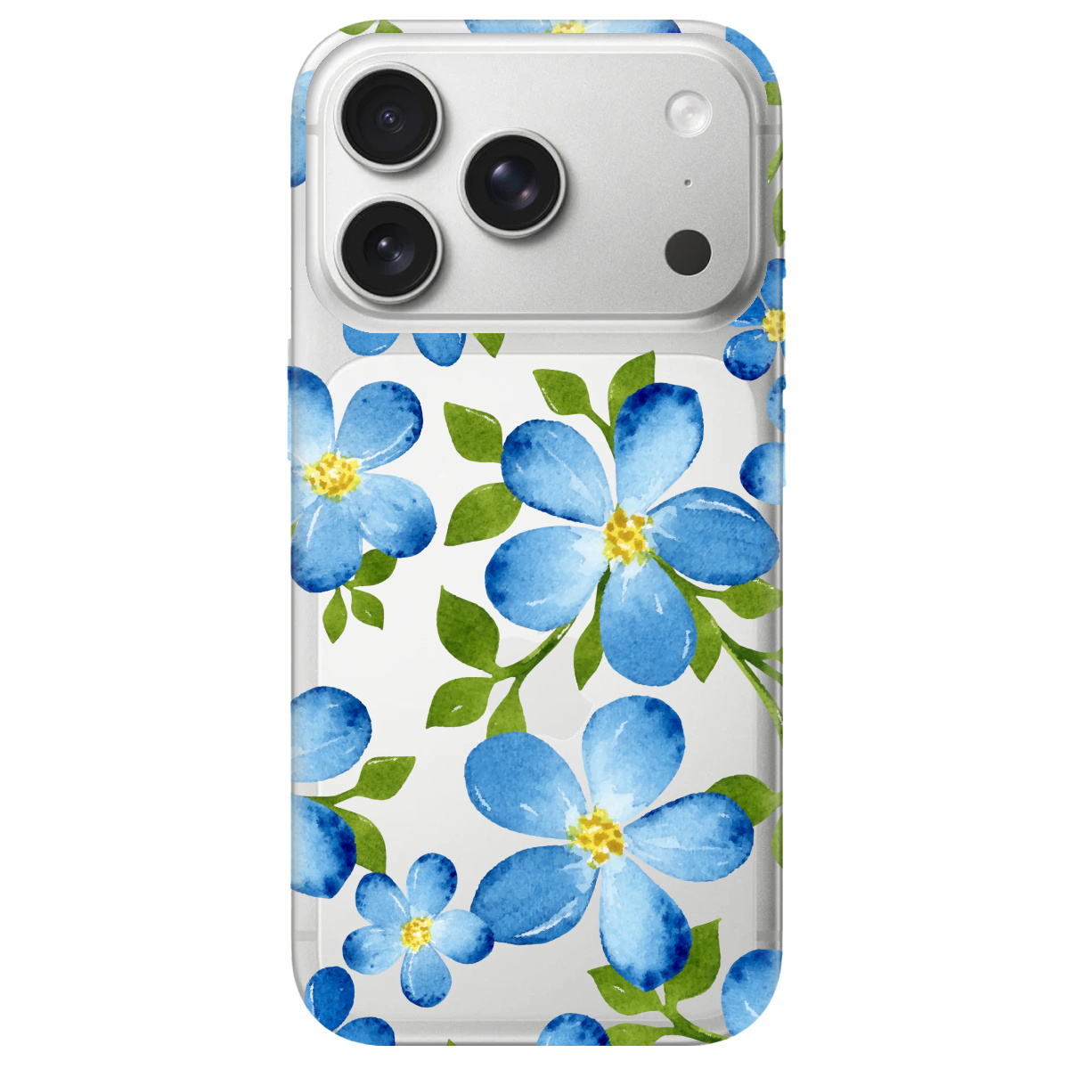 Чохол для Apple iPhone 17 Pro Max прозорий Flowers blue - фото 1 - Чохли для телефонів