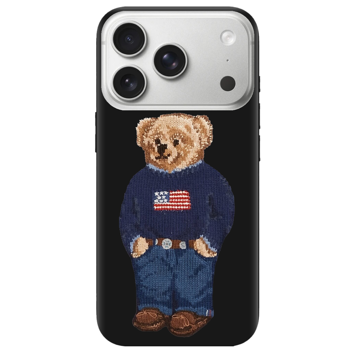 Чехол для Apple iPhone 17 Pro Max черный матовый soft touch Американский мишка - фото 1 - Чехлы для телефонов