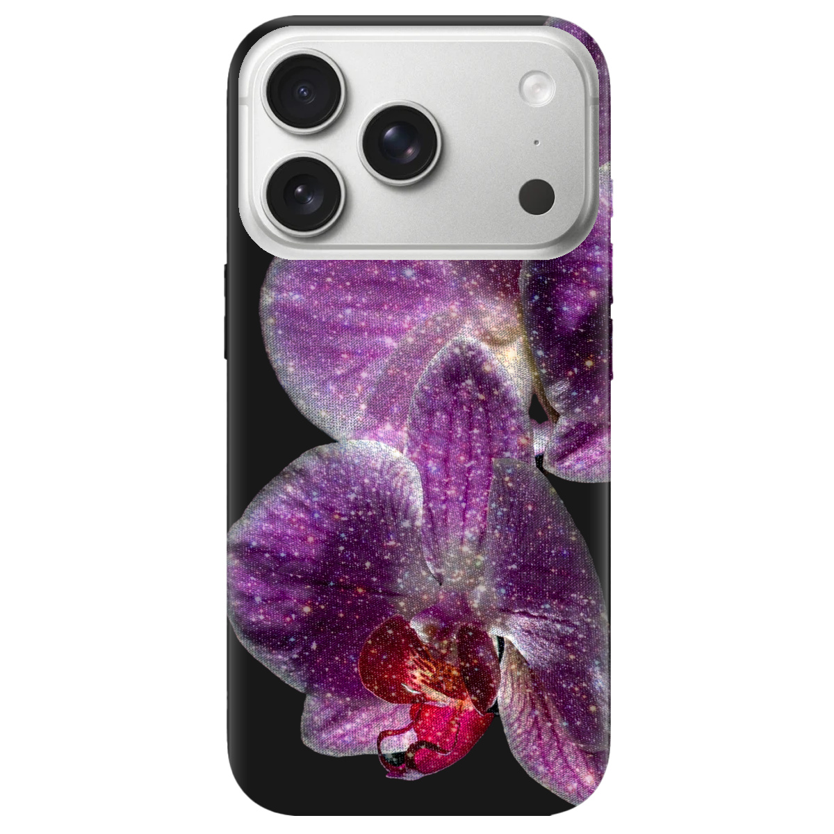 Чехол для Apple iPhone 17 Pro черный матовый soft touch Волшебная орхидея - фото 1 - Чехлы для телефонов