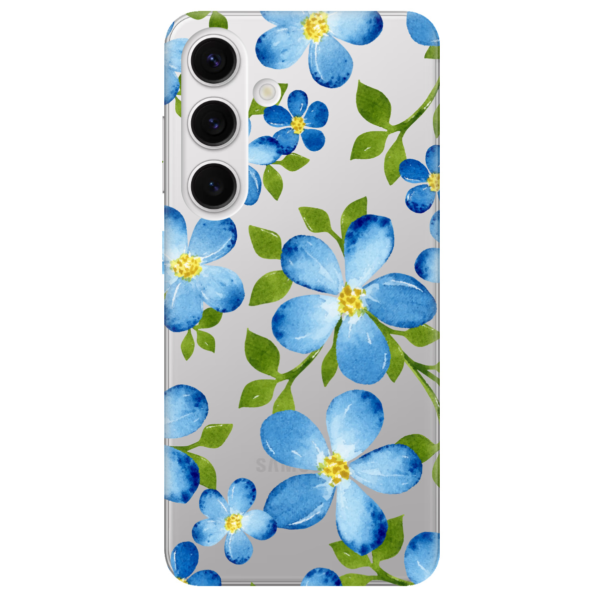 Чехол для Samsung Galaxy S25 Plus прозрачный Flowers blue - фото 1 - Чехлы для телефонов