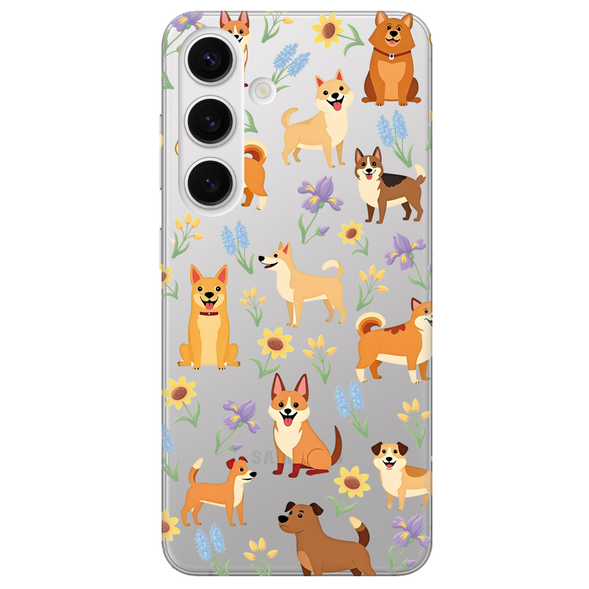 Чехол для Samsung Galaxy S25 Plus прозрачный Blooming Puppies - фото 1 - Чехлы для телефонов