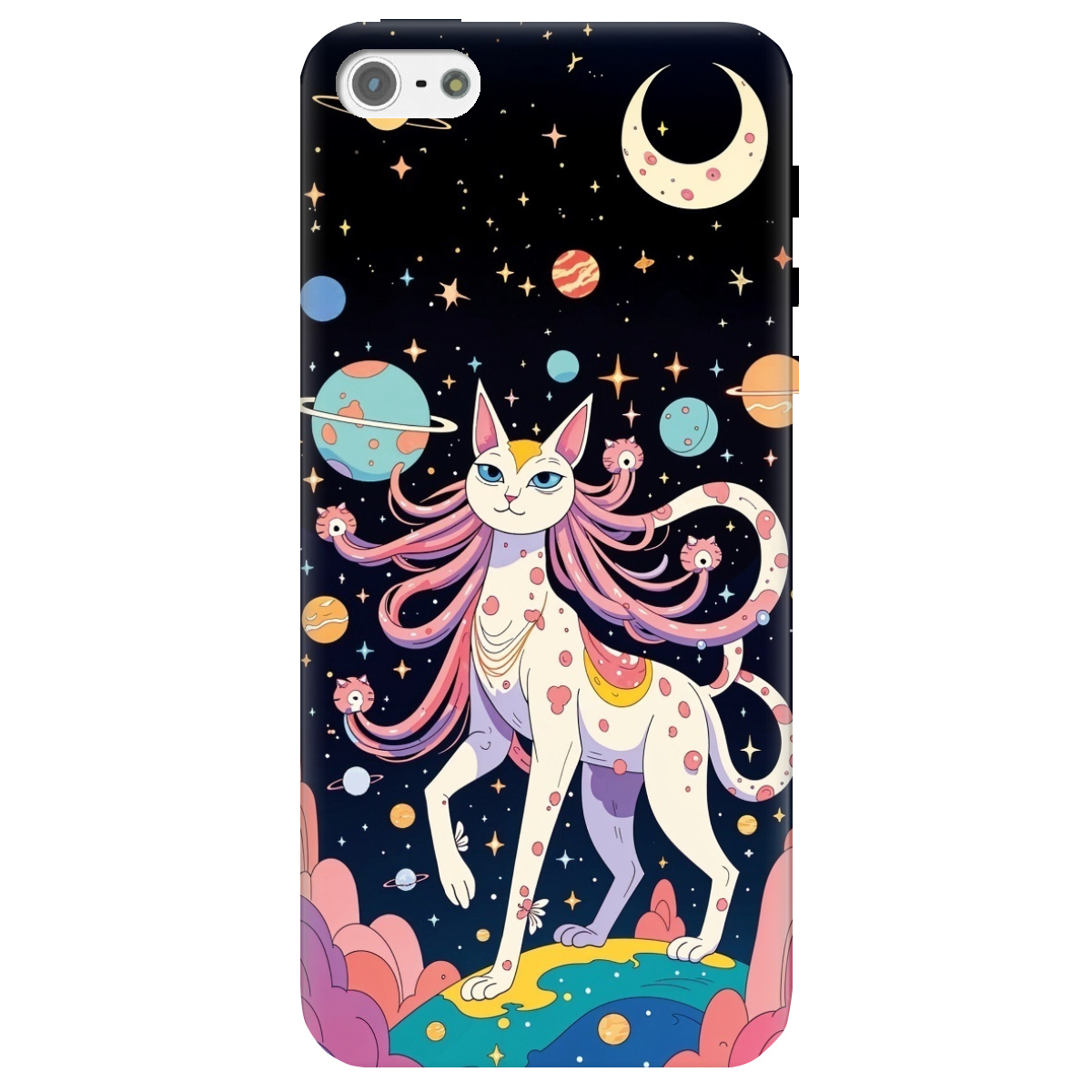 Чохол для Apple iPhone 5/5S прозорий Cosmic Cat - фото 1 - Чохли для телефонів